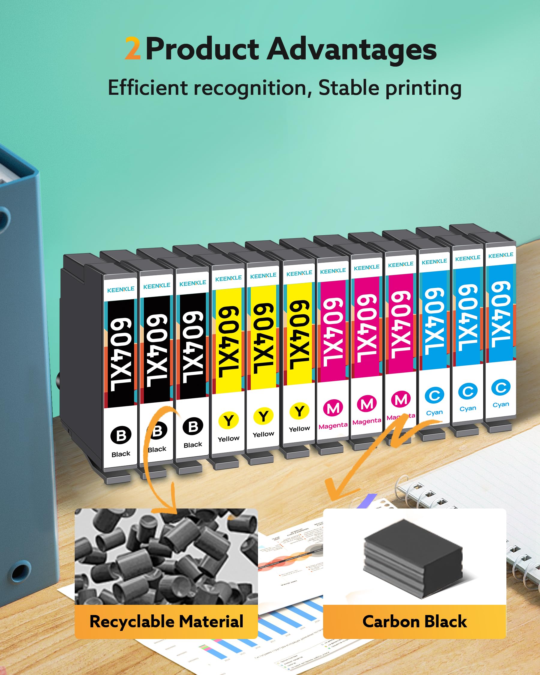 KEENKLE 604XL Cartucce Compatibile per Cartucce Epson 604 XL Multipack per Expression Home XP-2200 XP-4200 XP-3200 XP-2205 XP-3205 XP-4205 WorkForce WF-2930 WF-2910 WF-2935 WF-2950 (12-Pack)
