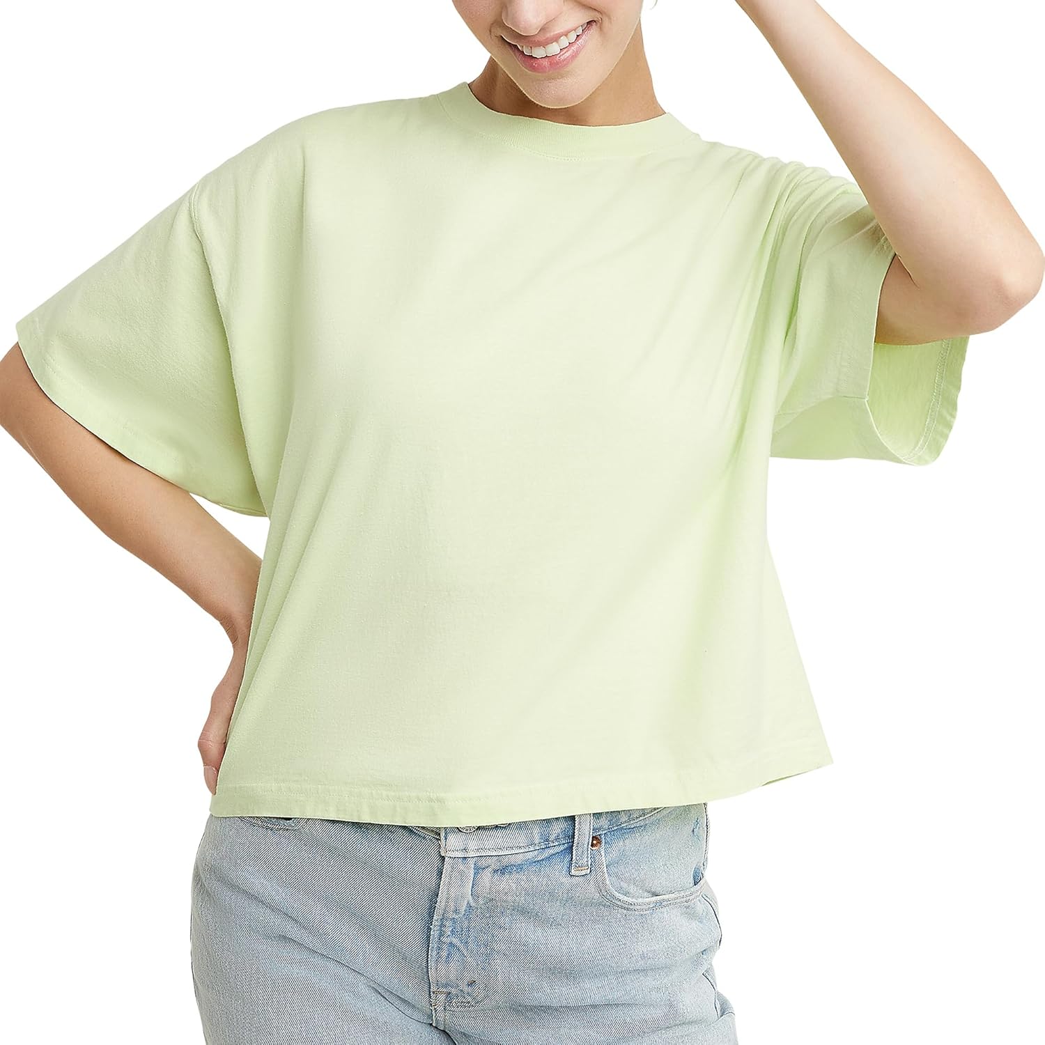 Hanes Womens Originals Garment Washed Cropped T-Shirt, Crewneck Crop Tees for Women