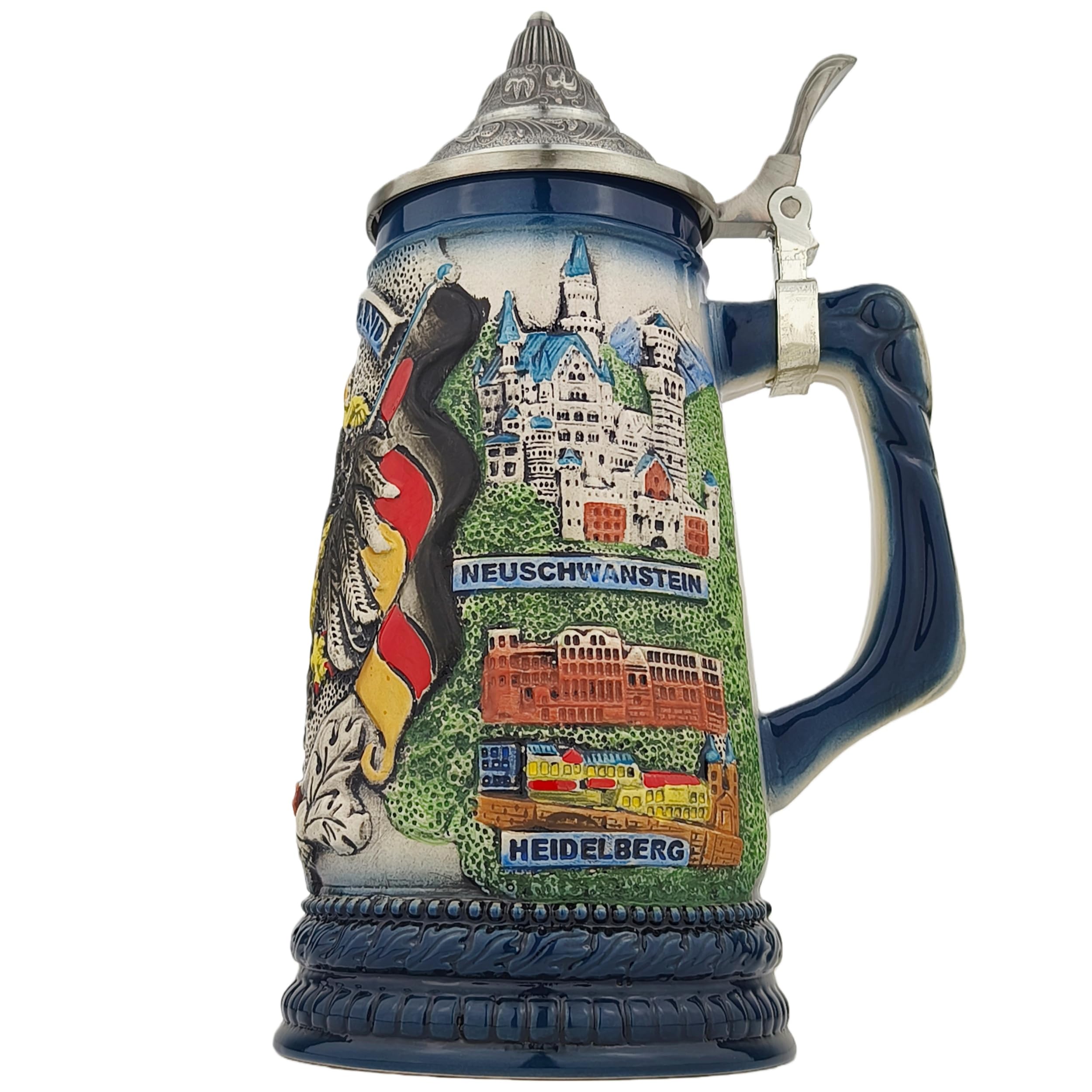Jarra de cerveza con tapa, jarra de piedra tradicional alemana de 0,7 l, con tapa puntiaguda y diseño de Alemania, regalo para hombres, padre y cumpleaños – ideal para fiestas
