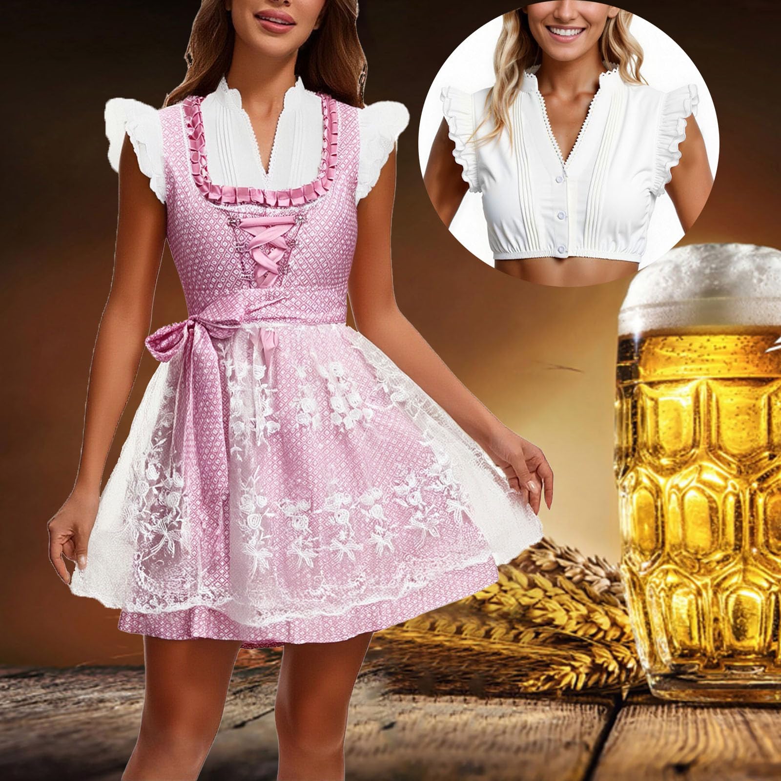 Generico Abito Donna Oktoberfest Maniche Corte Birra Festa