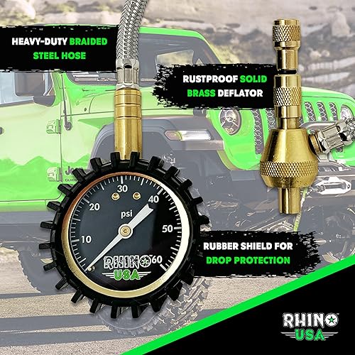 Miniatura 2 de Rhino USA Desinfladores rápidos de neumáticos con calibre (0-60 psi) herramienta automática y ajustable de aire para neumáticos, esfera brillante