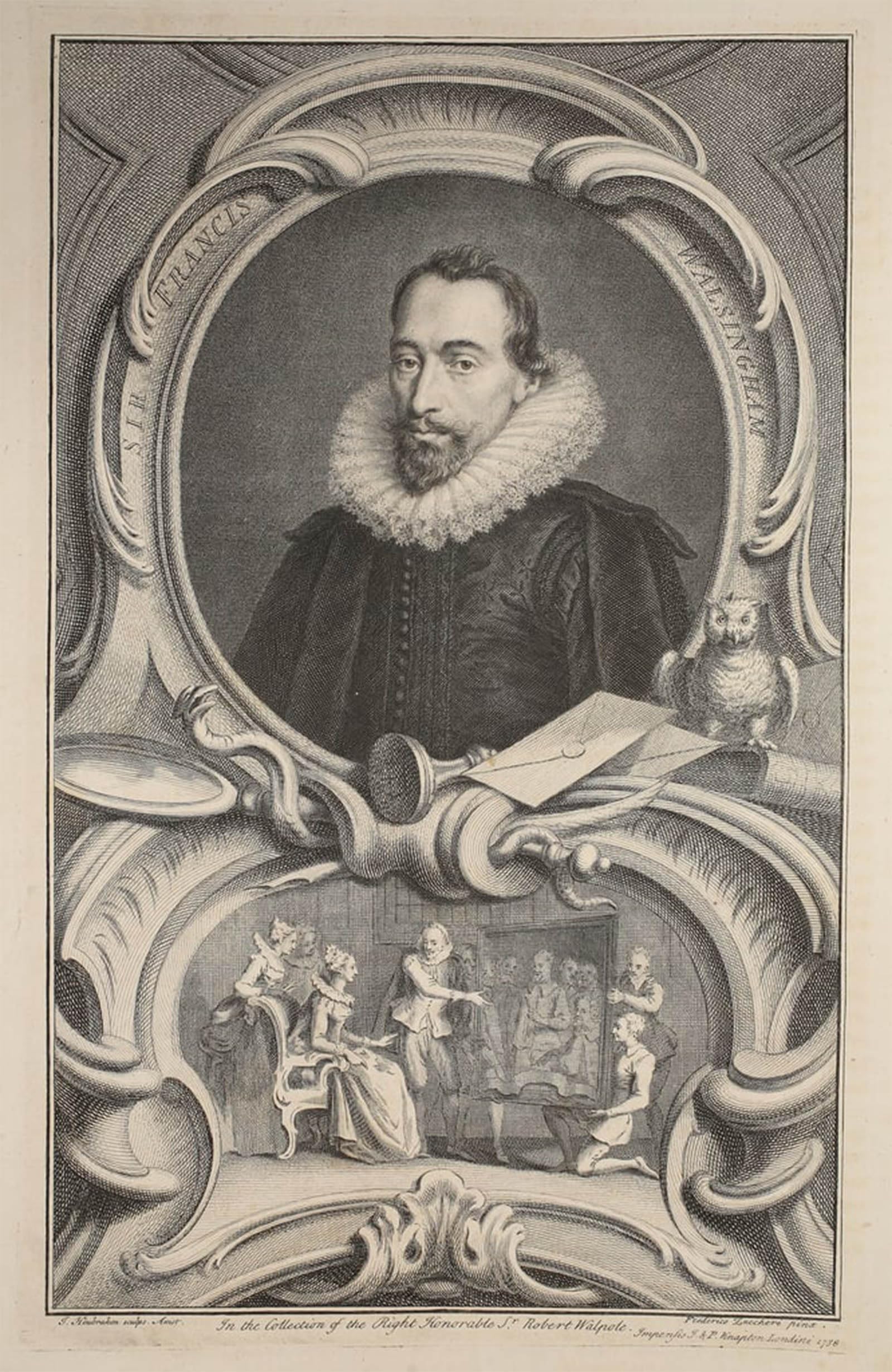 SERENDIPITP Vintage Picture Print on Canvas Wall Art Poster Portrait of Sir Walsingham by Jacobus Houbraken Artwork Print Poster for Wall Decor 60x90cm