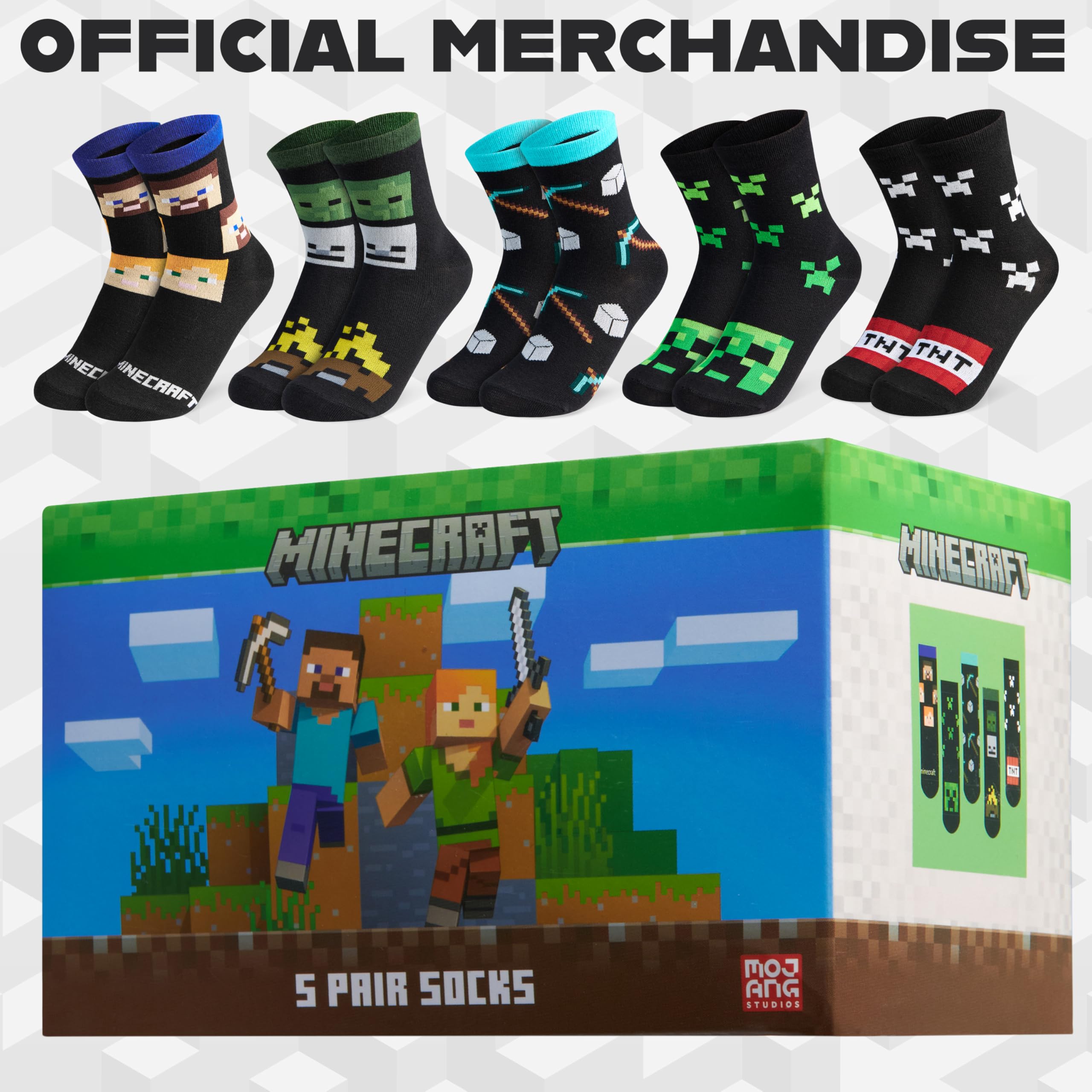 Minecraft Chaussette Enfant Garçon Mi-mollet, Paquet Multiple Chaussettes Fantaisie, Gaming Merchandise, Cadeau Gamer