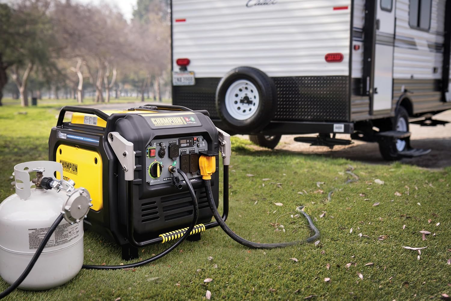Generator providing backup power to a home at night