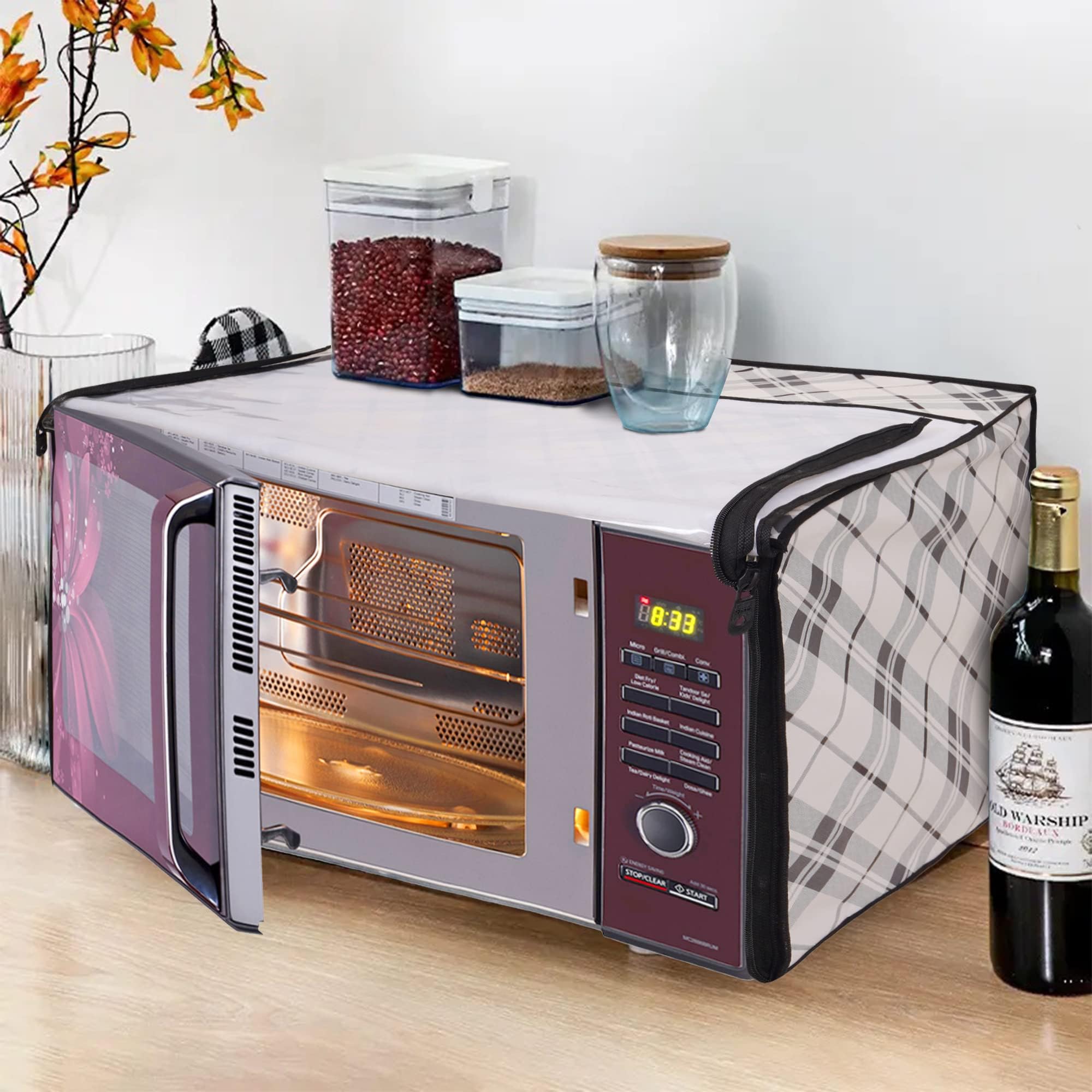 Glassiano Microwave Oven Cover for LG 21 Litre Convection Microwave Oven MC2146BP, Black, CA07
