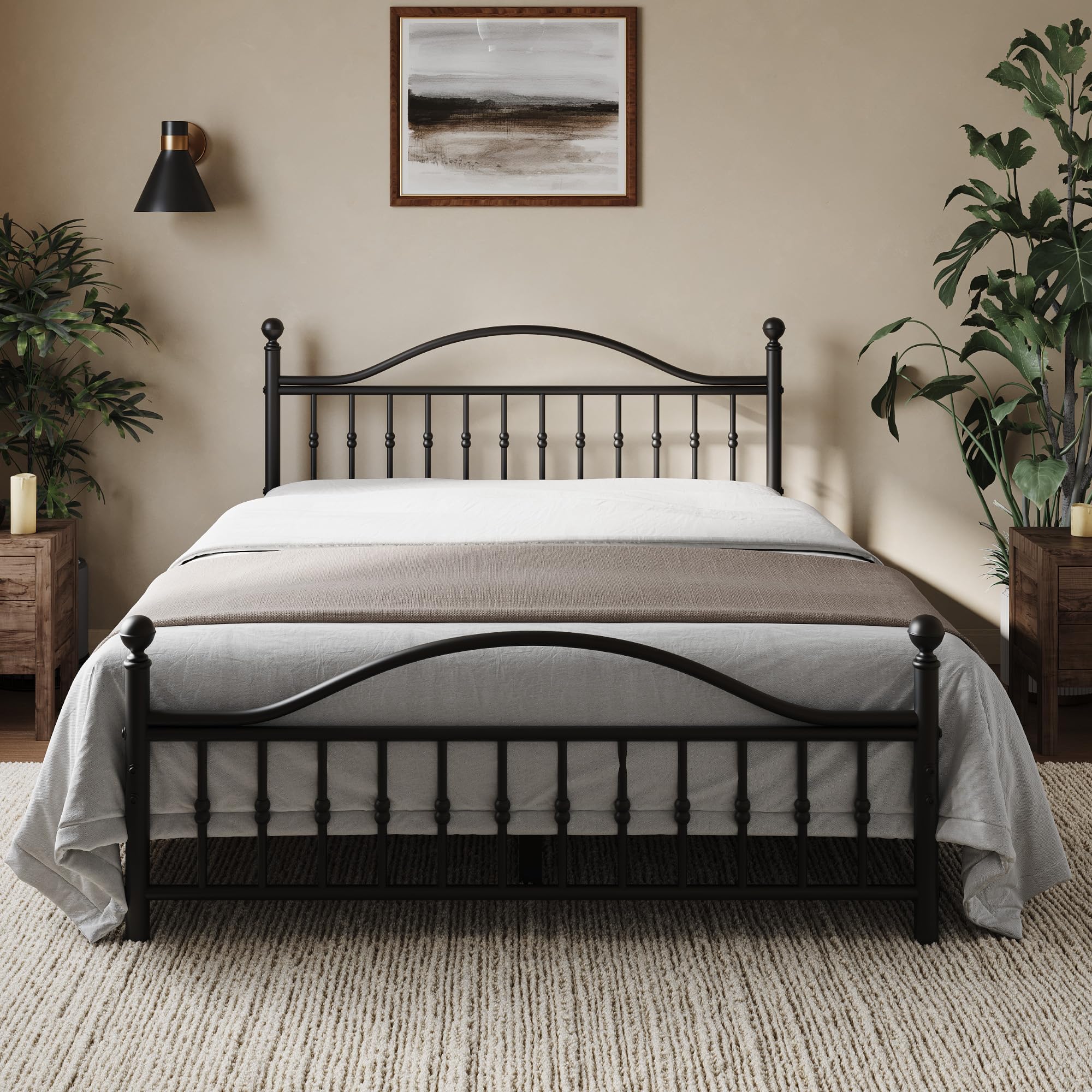 Classic Metal Bed Frame, Queen Bed Frame with Victorian Vintage headboard, Footboard and Under Bed Storage,Easy Assembly, No Box Spring Needed, 12.6 Inch, Black - 1