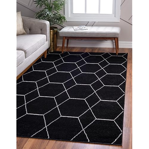 Unique Loom Trellis Frieze Collection Area Rug - Geometric (2' x 3' 1", Black/ Ivory)