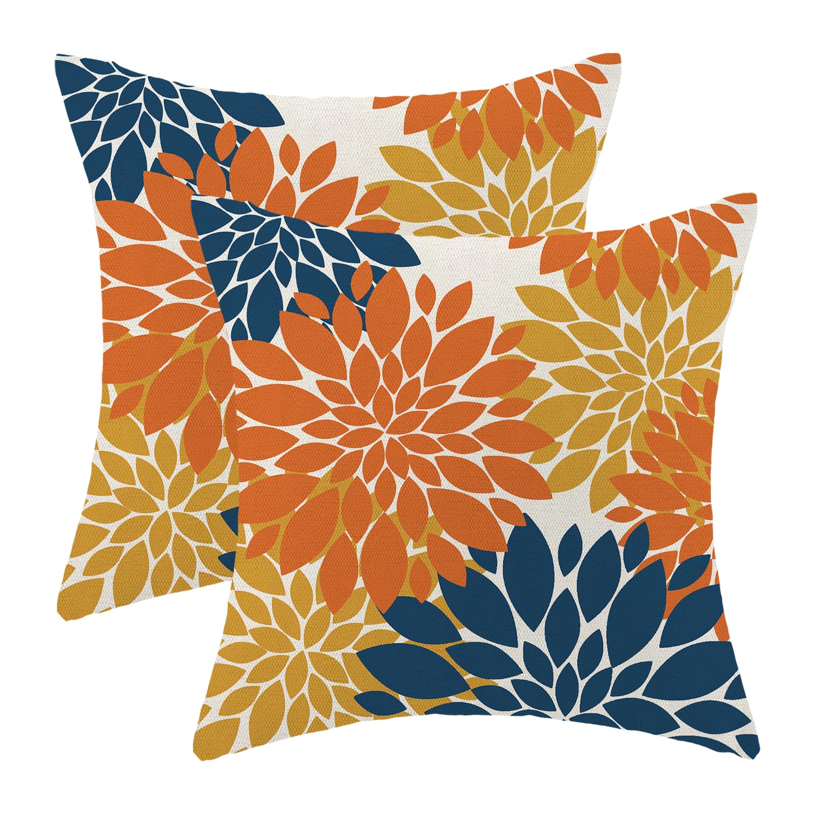 CXMEIFLY Fall Burnt Orange Outdoor Pillow Covers 18x18 Inch Set of 2 Navy Blue Yellow Dahlia Floral Decor Throw Pillows Modern Geometry Flower Decorative Cushion Cases for Sofa Couch Bed Decorations — image 1