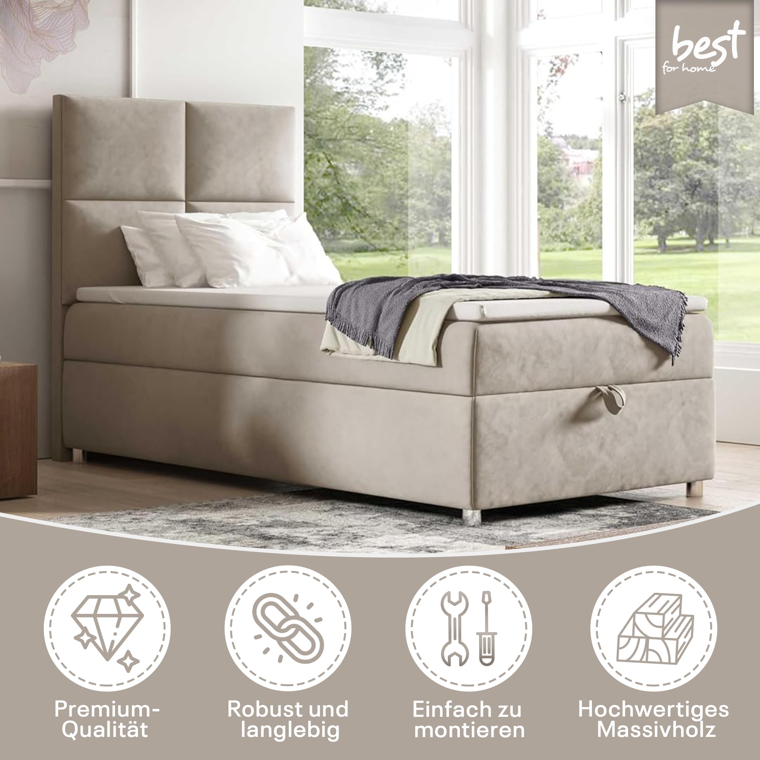 Trinity K2 Letto a Molle Singolo Con Molle Bonell, Materasso E Topper | 70x200 Con Cassetto | Letto Singolo | Letto Imbottito - Consegna Al Bordo Del Marciapiede