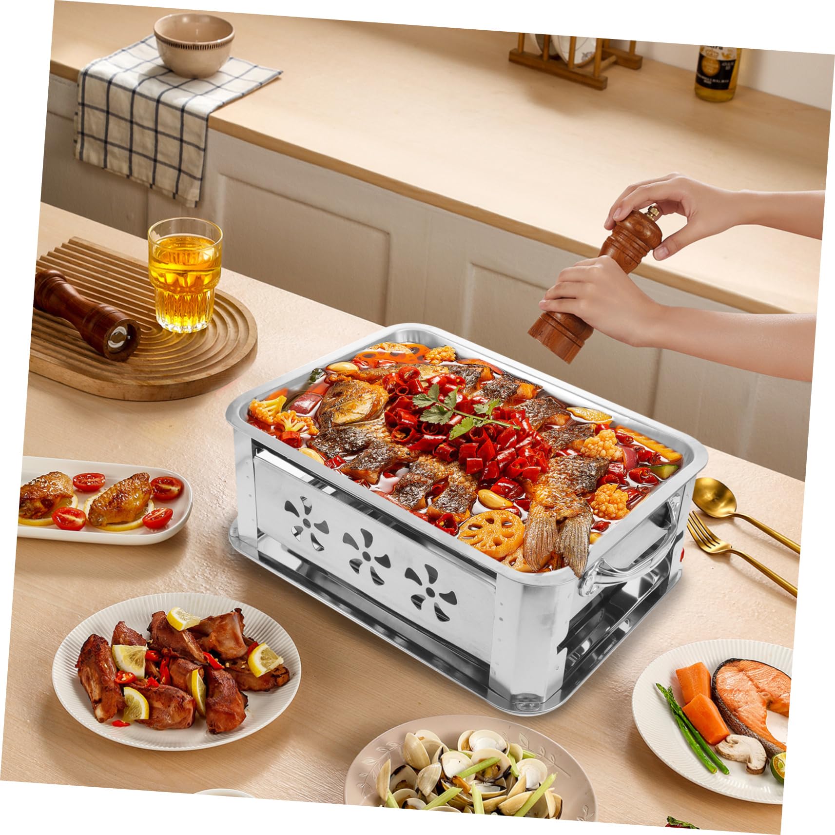 HANABASS Plato Grueso De Pescado Parrilla Bandeja De Buffet De Acero Inoxidable Plato Rectangular Para Servir Buffet Bandeja Plana Para Calentar Alimentos