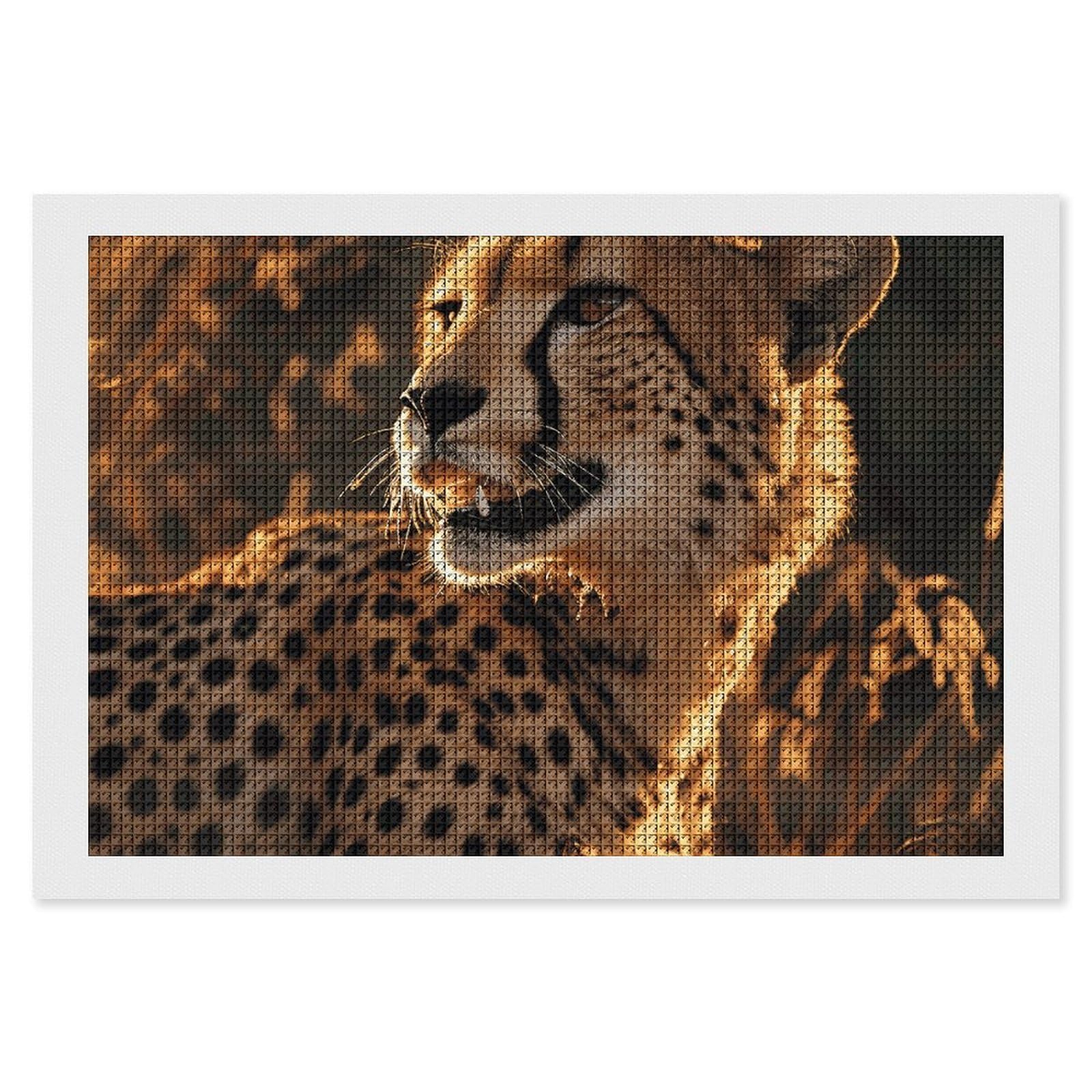 Cheetah Diamond Art Kits for Adults, DIY 5D Diamonds Painting Kits for Beginner, Round Full Drill Diamond Dots Painting, 8"x12" Diamonds Pictures Gem Art and Crafts Wall Decor