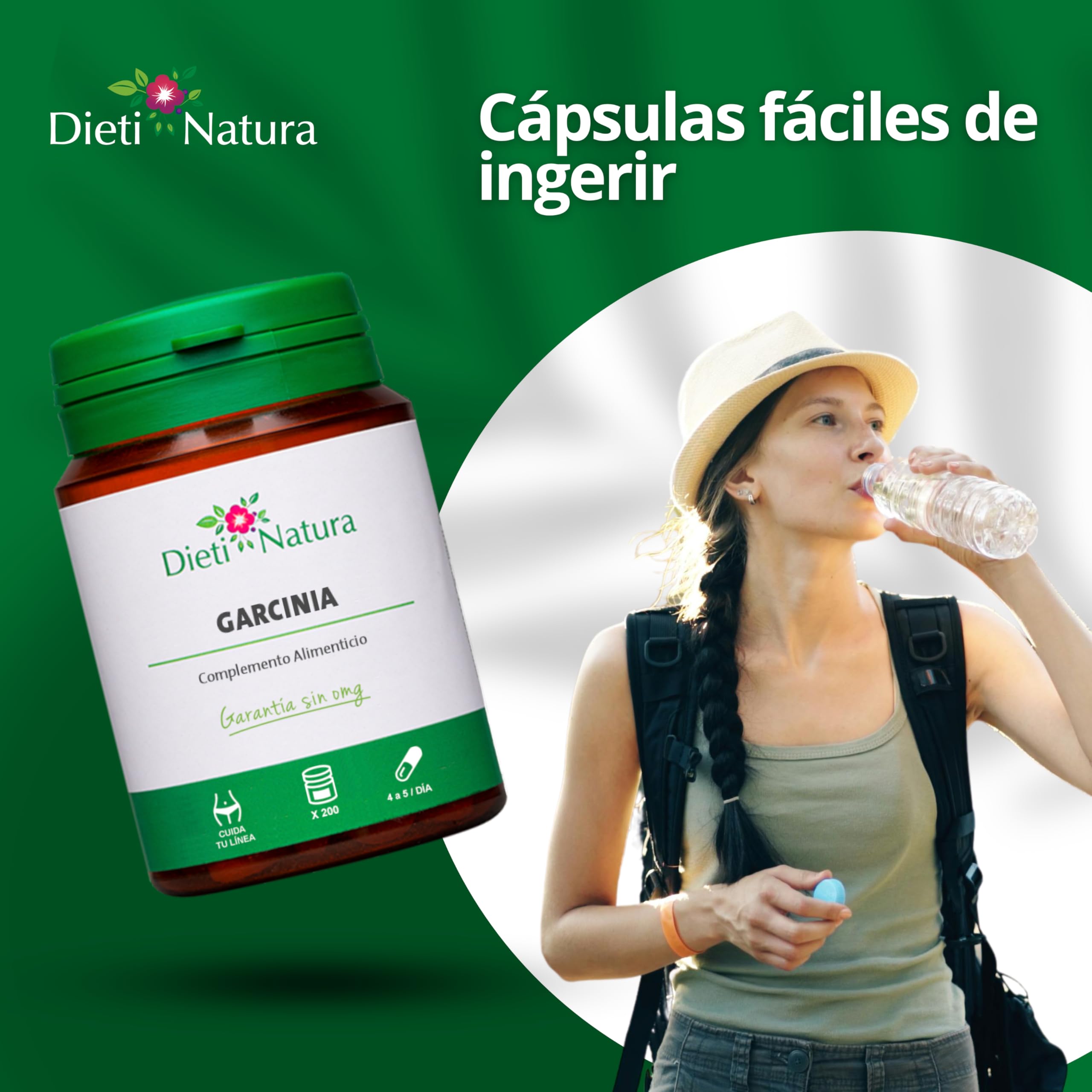 Dieti Natura Garcinia 200 Cápsulas (Pack de 2) - Garcinia Rica en Ácido Hidroxicítrico Esencial para Regular el Apetito y Controlar el Peso - Fabricado en Francia, Garantía sin OGM