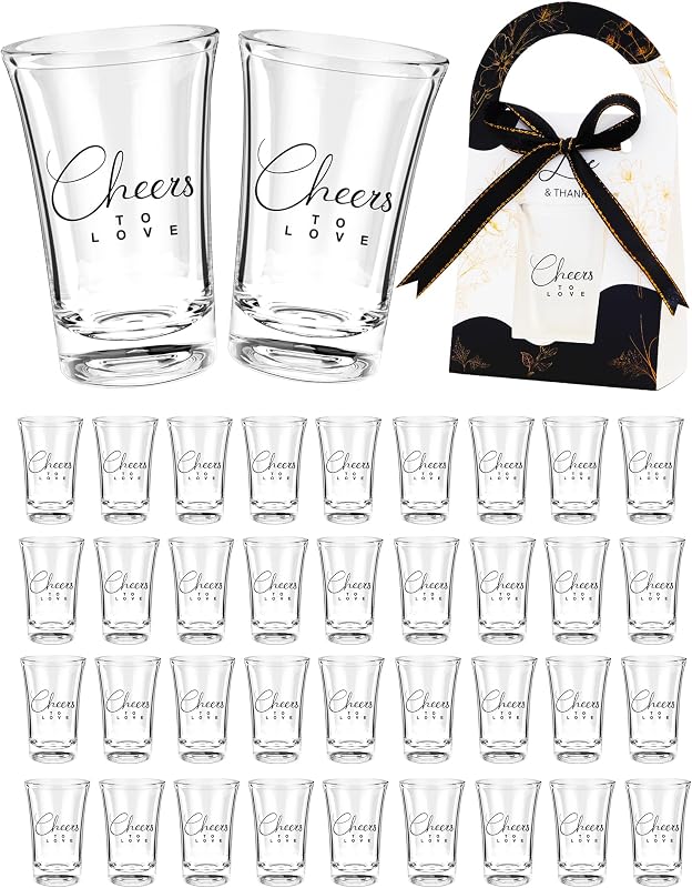 100 Sets Wedding Favors for Guests-Wedding Short Glasses Cheers to Love Acrylic Clear Shot Glasse,Plastic Glasses with Thank You Treat Boxes for Bridal Shower Friends Family Guests