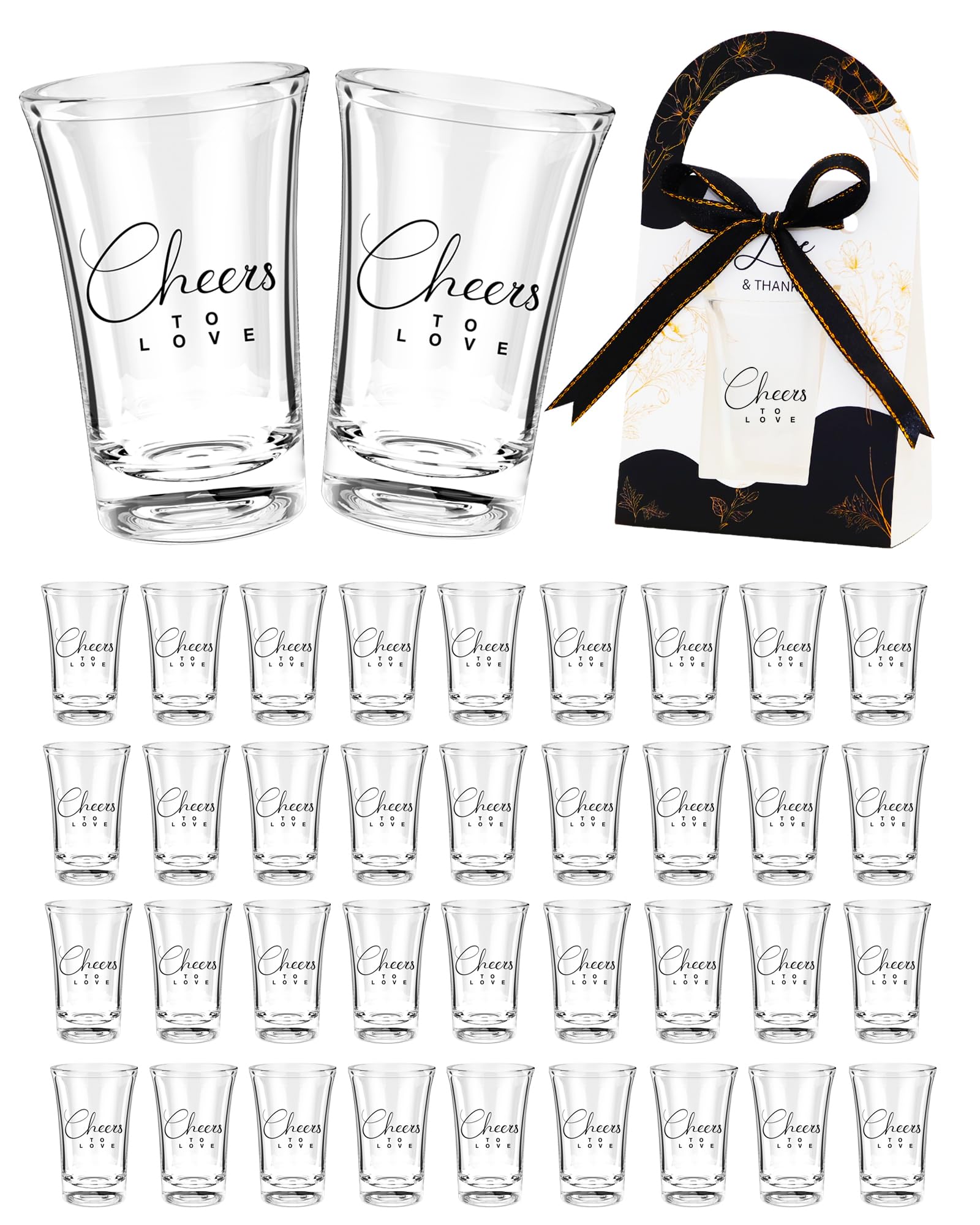 Dzlvaier 100 Sets Wedding Favors for Guests-Wedding Short Glasses Cheers to Love Acrylic Clear Shot Glasse,Plastic Glasses with Thank You Treat Boxes for Bridal Shower Friends Family Guests