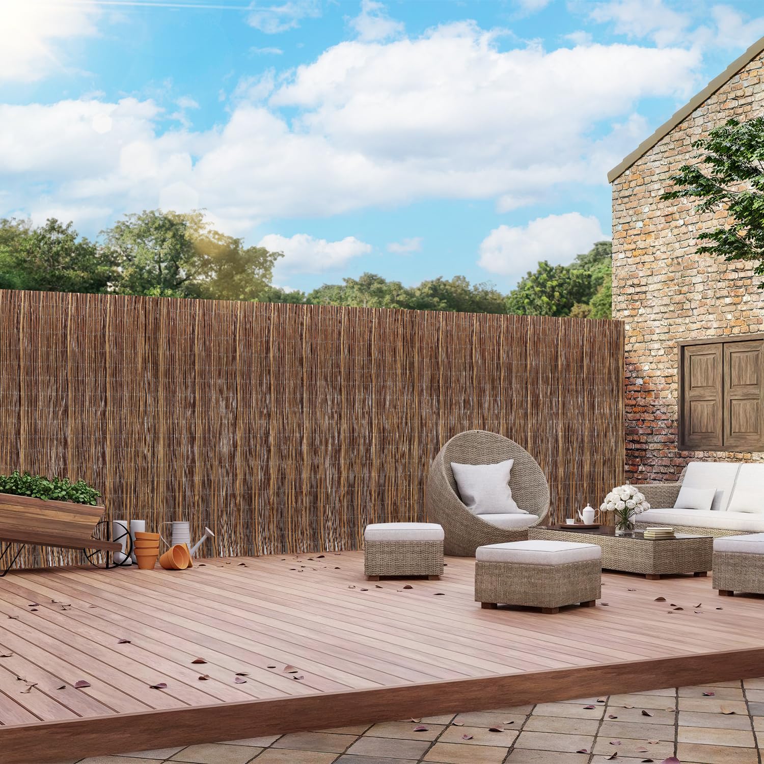 Mata wierzbowa 100 x 500 cm, Ø 6-13 mm, naturalna ochrona przed wzrokiem do ogrodu, na balkon i taras, ochrona przed wiatrem i słońcem, ogrodzenie balkonowe, elastyczny montaż, brązowa