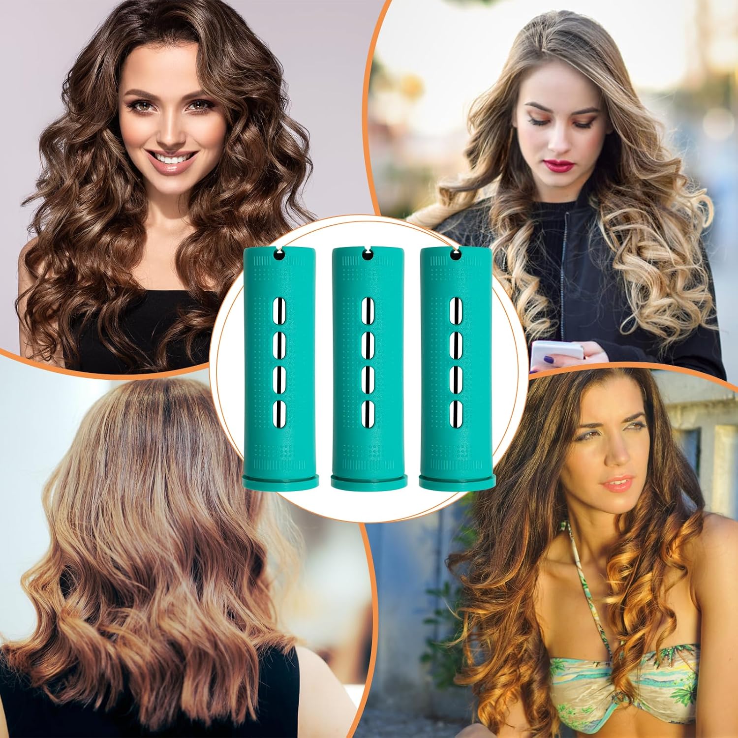 50 Pcs 1 Inch Perm Rod Set for Nature Hair, Cold Wave Rods for Short Hair, Plastic Hair Curling Rollers Heatless Perming Rods Hair Curlers with Pintail Comb, Green
