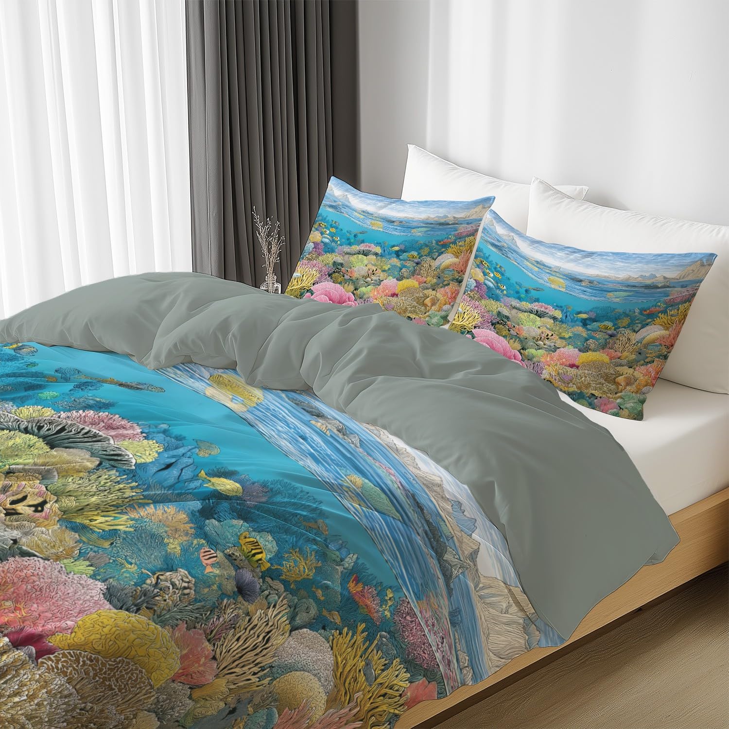 Genérico Oddychający kolorowy nadruk Anime Parure de Lit Fantasy Koral Creatura morska łatwa w utrzymaniu mikrofibra dla dzieci i dorosłych narzuta na kołdrę 240 x 220 cm