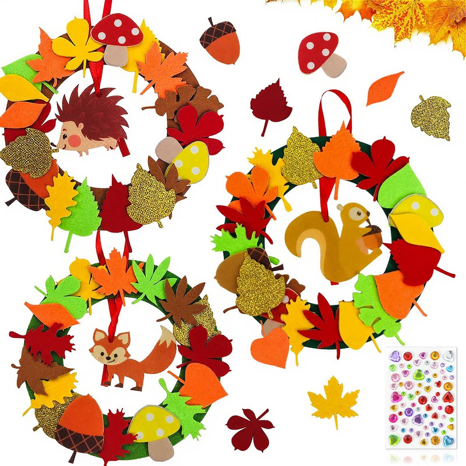 132 Pezzi Artigianato Autunnale Per Bambini, Set Di Decorazioni Autunnali, Ghirlande Autunnali Feltro, Set Fai da te Riccio, Scoiattolo, Volpe, per Halloween, Natale, Ringraziamento