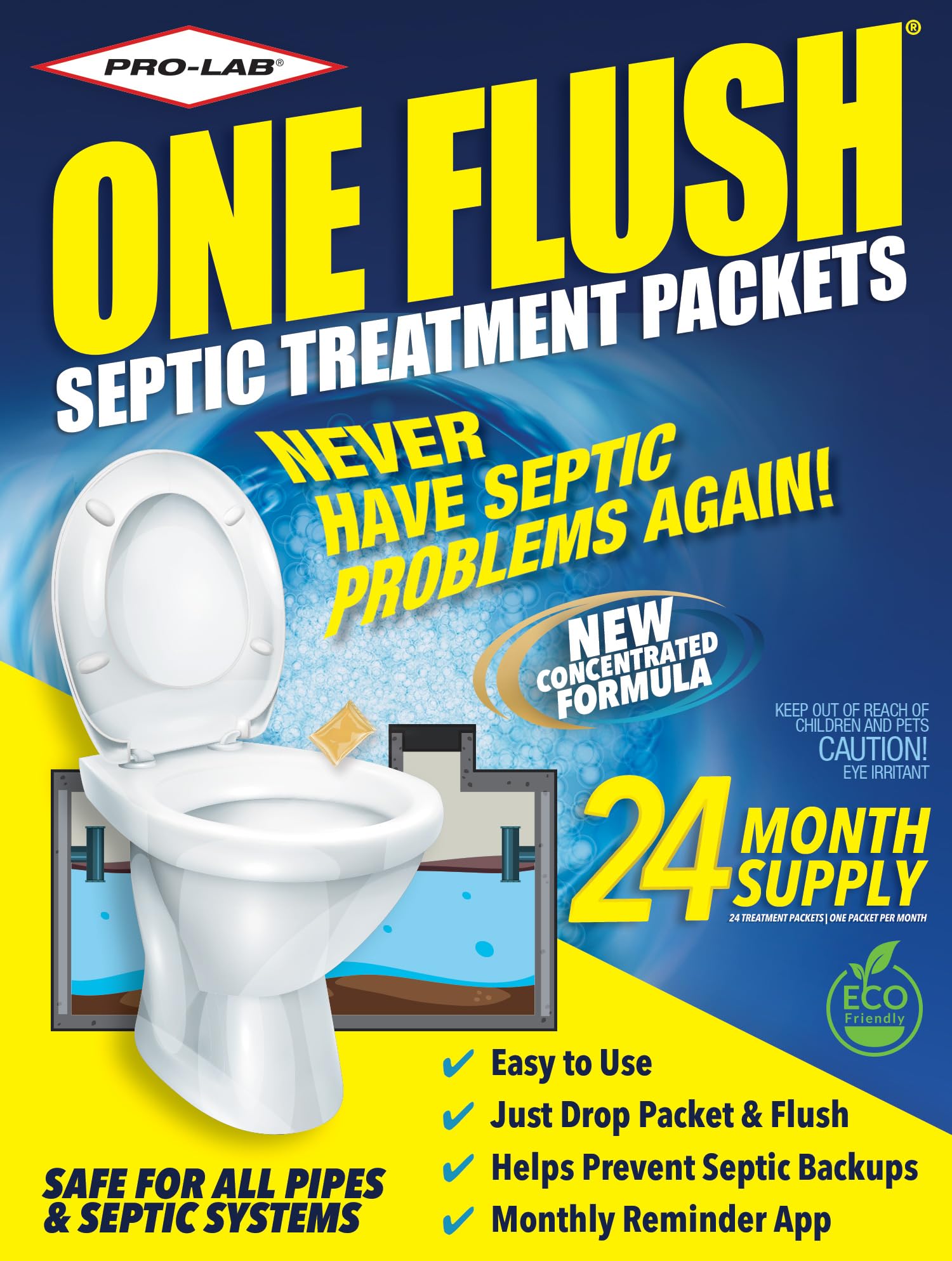 ONE FLUSH Septic Tank Treatment Packets -2 Year Supply of Dissolvable Septic Tank Treatment Packets - Use Septic Treatment Enzymes Packets Monthly to Prevent Septic System Backups