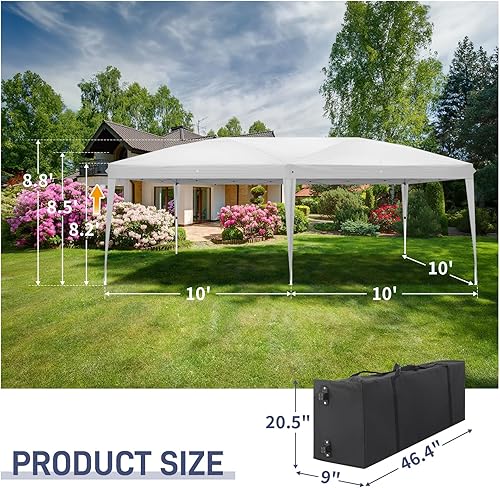 Miniatura 2 de WEI GLOBAL Toldo fácil de desplegar de 10 x 20 pies, tienda de campaña impermeable, altura ajustable para exteriores con 4 paredes laterales