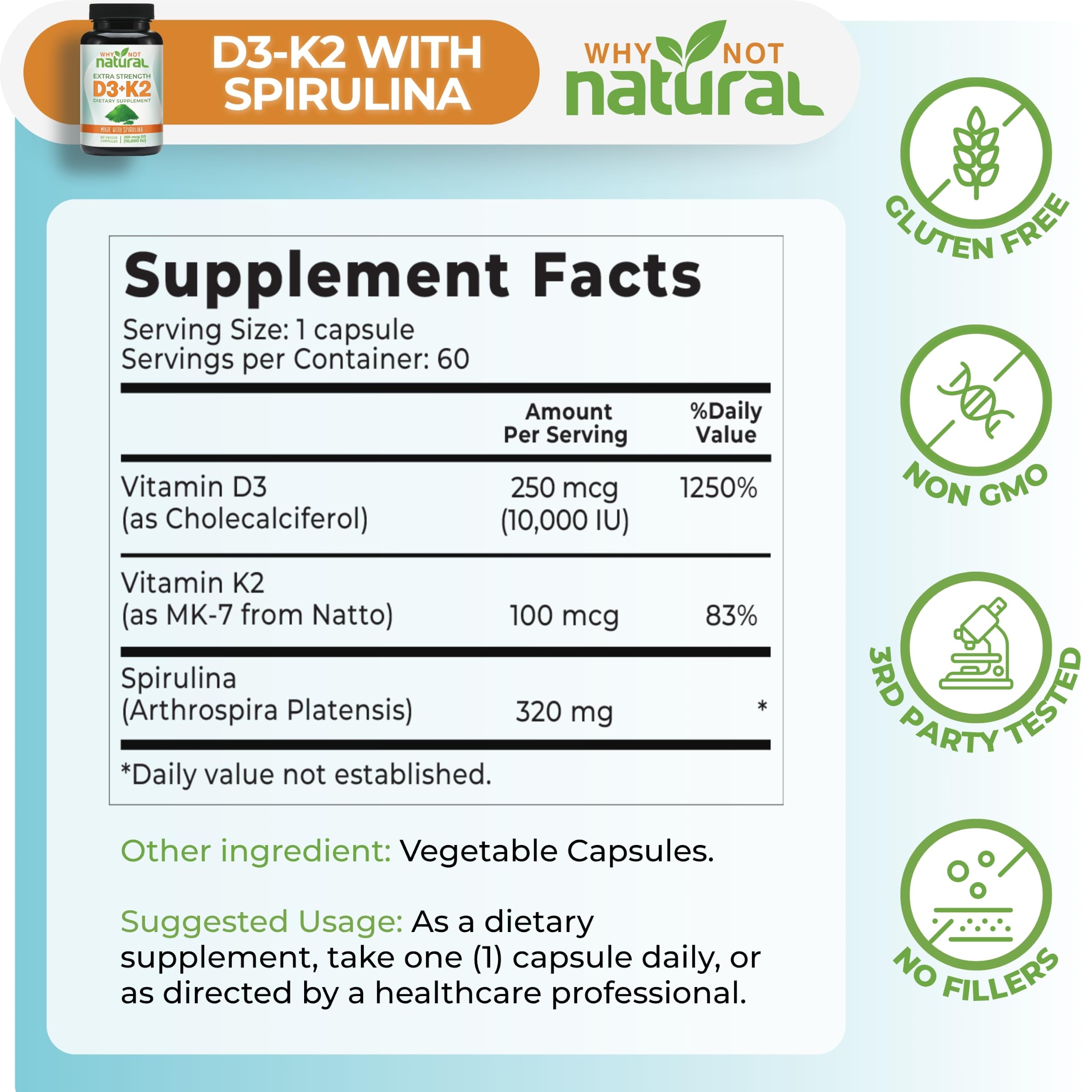 Vitamin D3 K2 (MK-7) with Organic Spirulina, 10000 IU Supplement — Amazon image 4