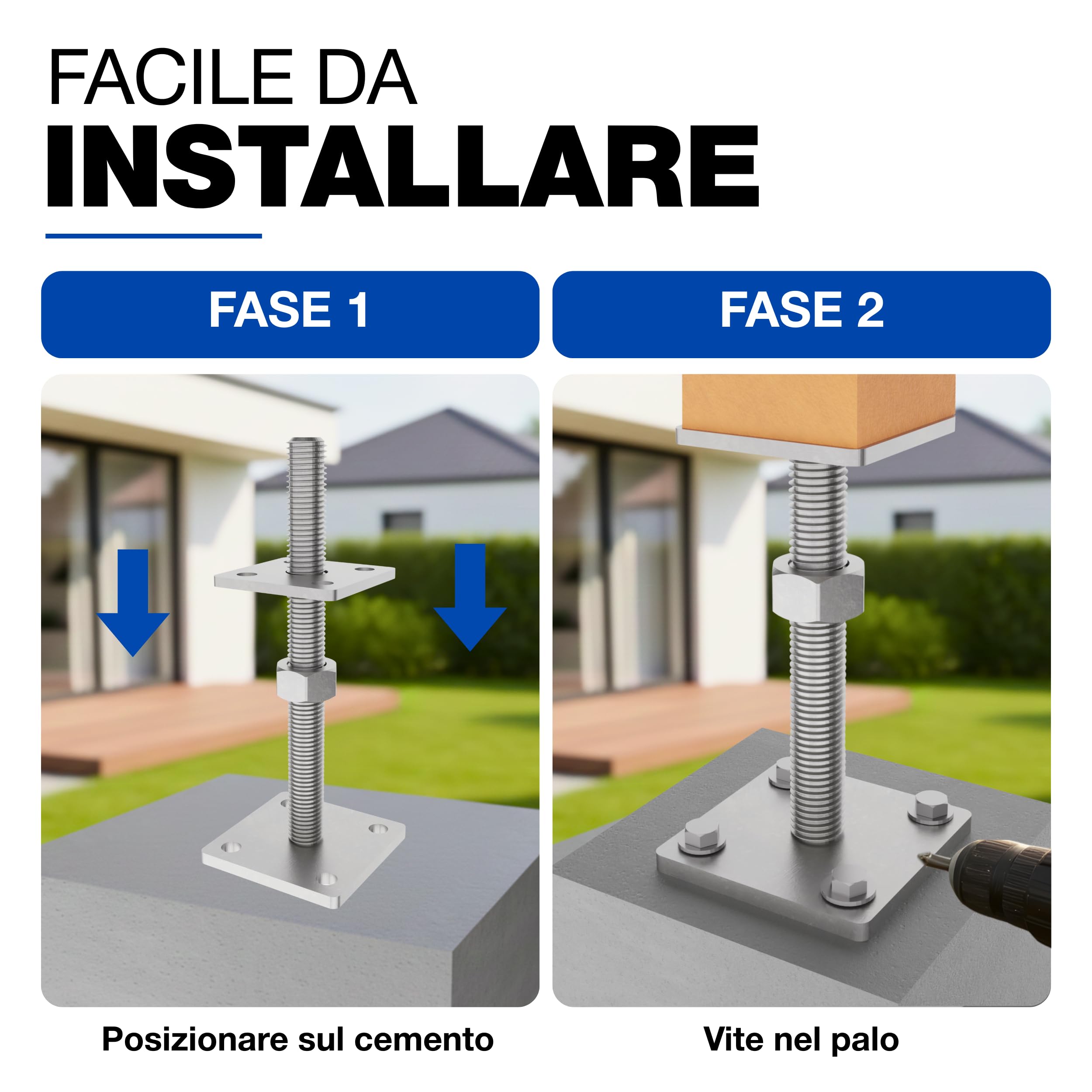 Supporto Regolabile per Palo 70 x 70 mm Rivestito in Fiocco di Zinco Set da 4