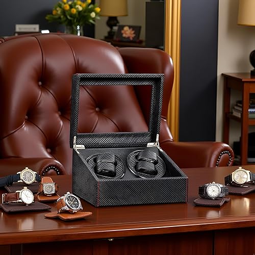 Miniatura 5 de SHZICMY Caja enrolladora de reloj con motor bidireccional silencioso, 4 compartimentos giratorios + 6 de almacenamiento, enrollador automático