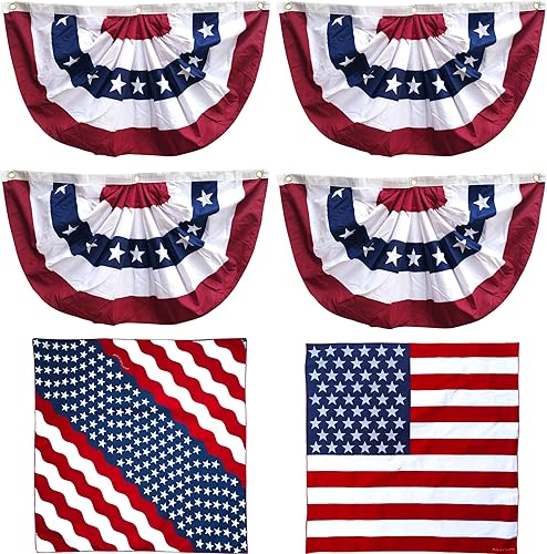 Vista 9 de Xunny Banderines de la bandera estadounidense con rojo, blanco y azul, bandera plisada de Estados Unidos para el 4 de julio, Día de los Caídos, Día