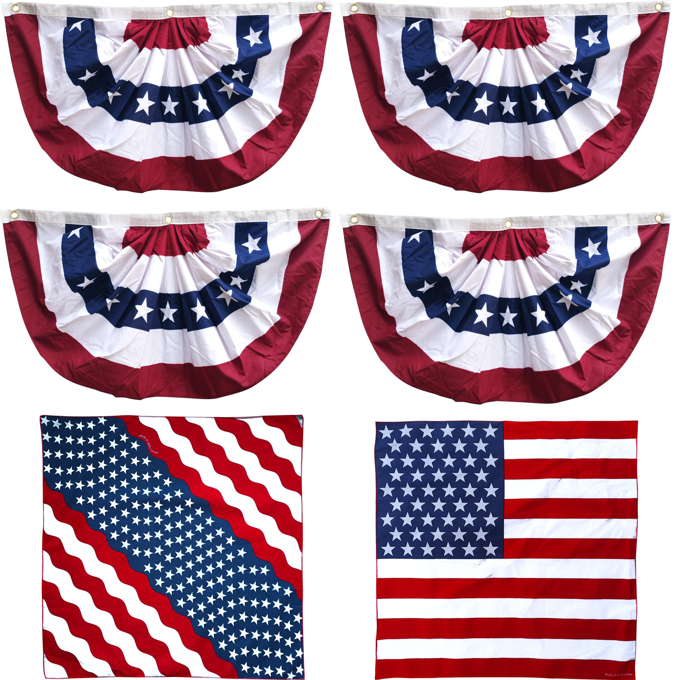 Xunny American Flag Bunting with red white and blue, US pleated Fan Flag for 4th of july, Memorial Day,Veteran's day (red white and blue-Pack 4)