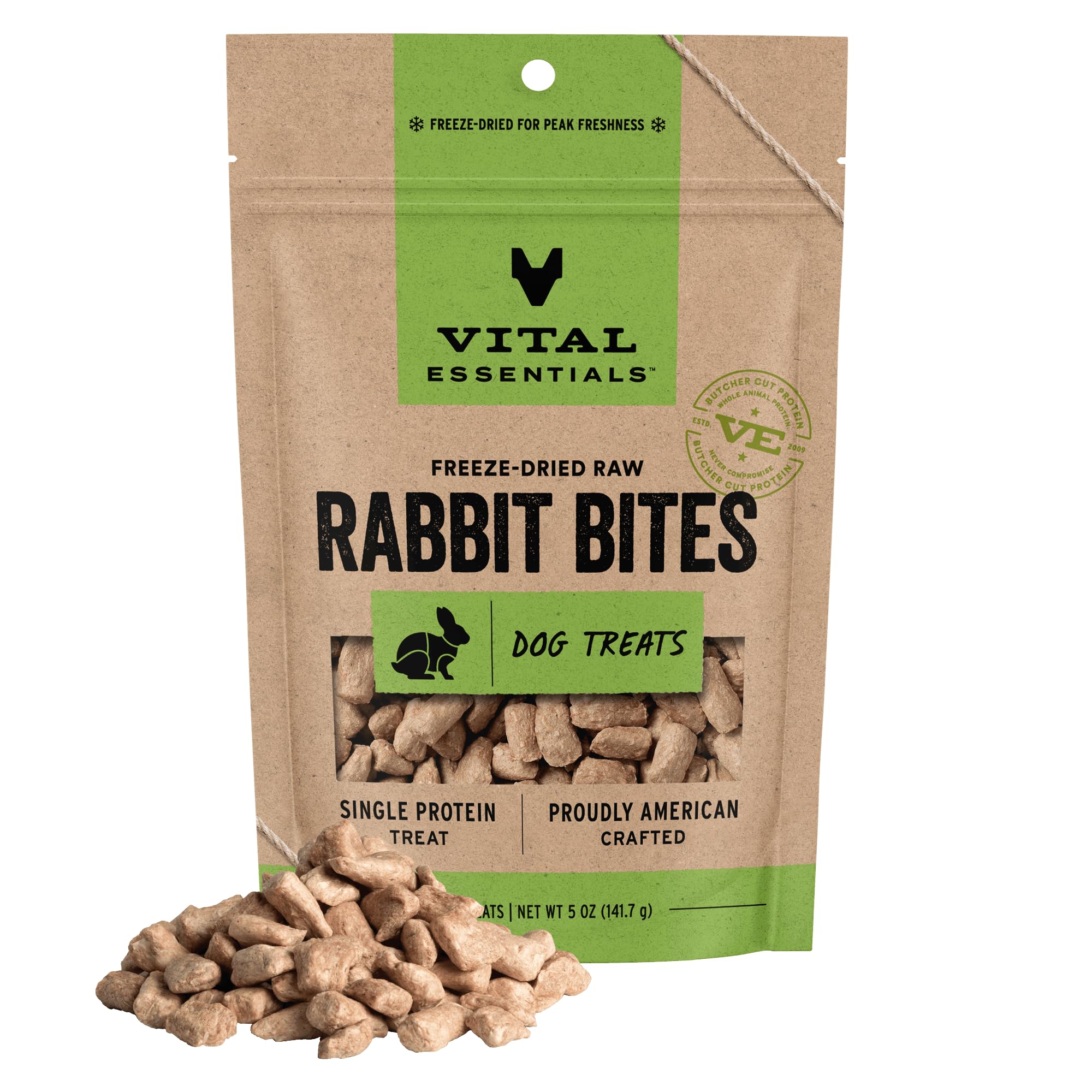 Vital Essentials Freeze Dried Dog Treats | Rabbit Bites, Single Protein | Premium Quality | Grain Free Training Treats for Dogs, 5 oz Bag