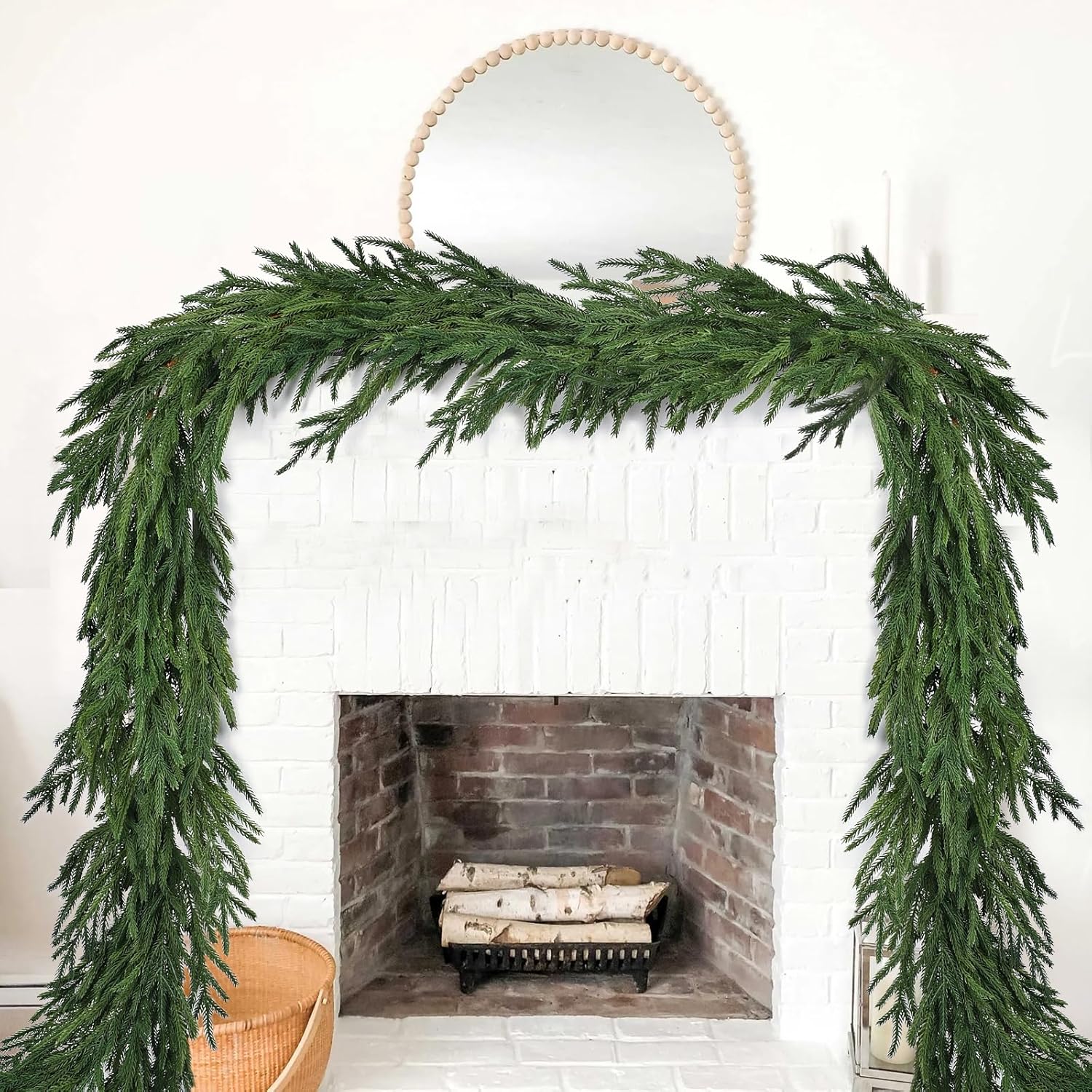 Christmas Norfolk Pine Garland, Artificial Greenery Garlands Norfolk Pine Leaves Real Touch Christmas Garland for Holiday Mantle Fireplace Table Home Decor (Dark Green, 6 FT)