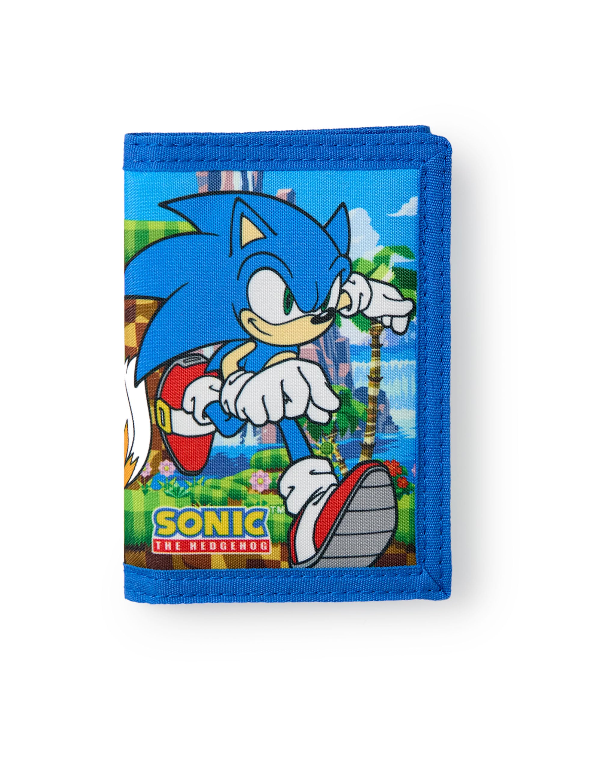 Sonic The Hedgehog Cartera con Cierre de Gancho y Bucle | Cartera Triple Azul con Estampado gráfico de Sonic y Tails para niños | Tarjetero y Efectivo con Llavero Sonic Head