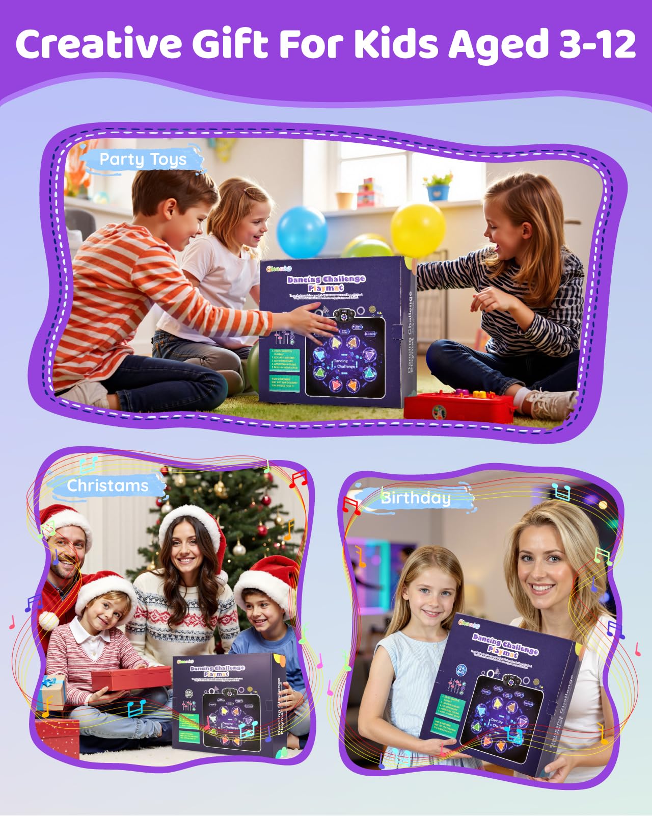 Gleamkid Tappetino da Ballo per Bambini Bluetooth, Tappeto Musicale a 8 Pulsanti Illuminati a LED con Volume Regolabile, 8 modalità e 3 Livelli di Difficoltà, Giochi Regalo per Bambini da 3 a 12 Anni