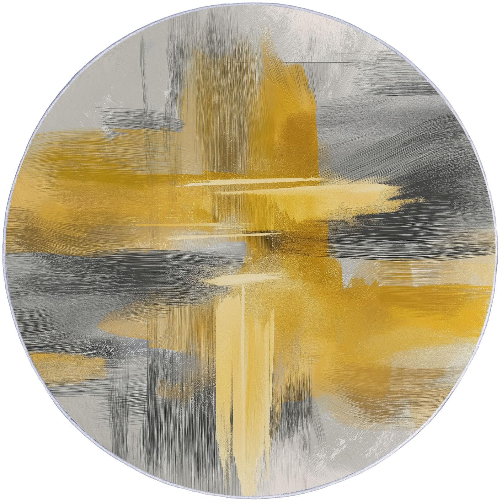 Round Area Rug 90 cm Washable Bathroom Non-Slip Small Circle Rugs for Bedroom, Abstract Texture Color Blocks Print Short Pile Soft Carpet for Entryway Sofa Living Room Kids Room Decor, Yellow Gray — image 1