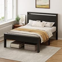 Sweetcrispy 14 Inch Full Size Bed Frame with Wood Headboard, Black