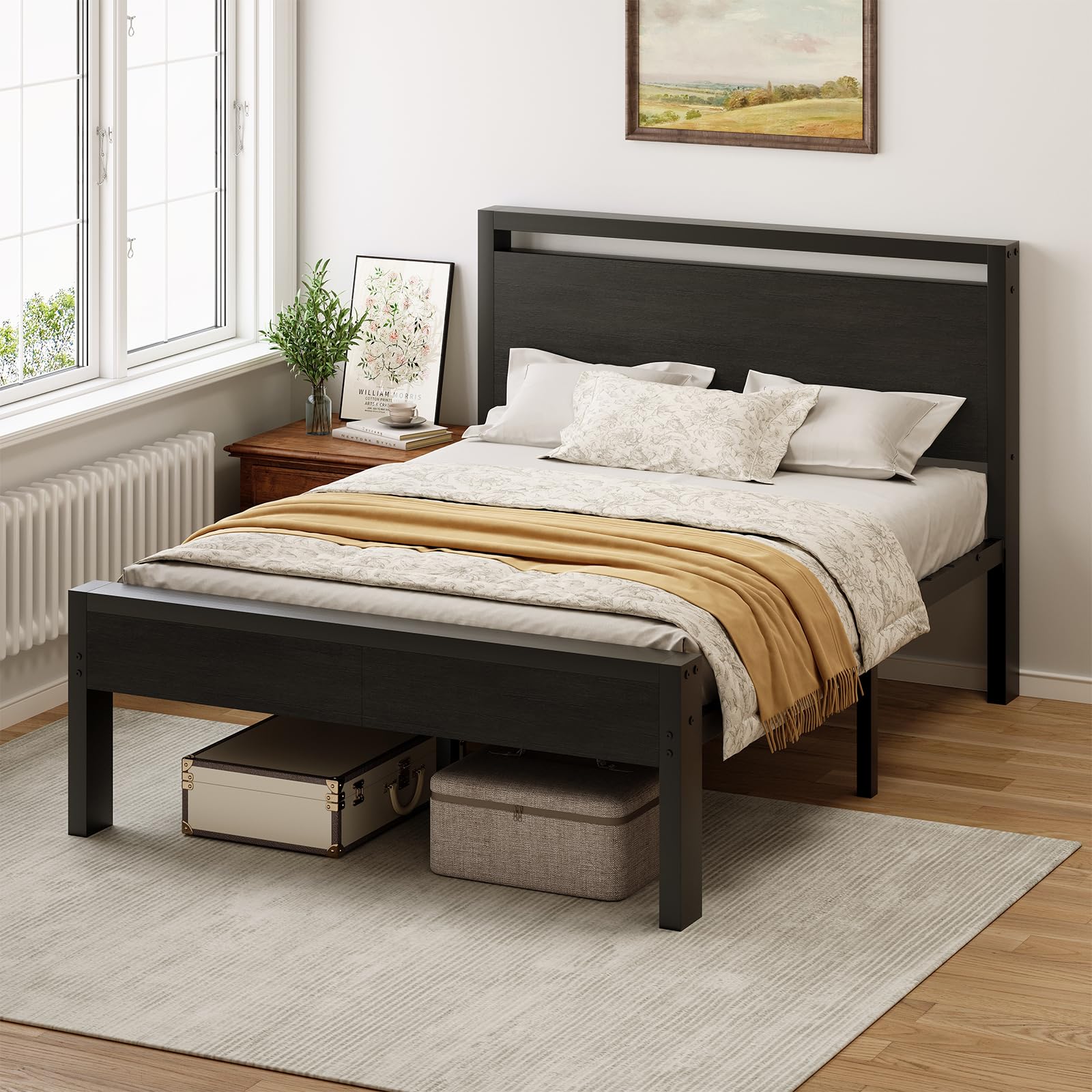 Sweetcrispy Full Bed Frame with Wood Headboard
