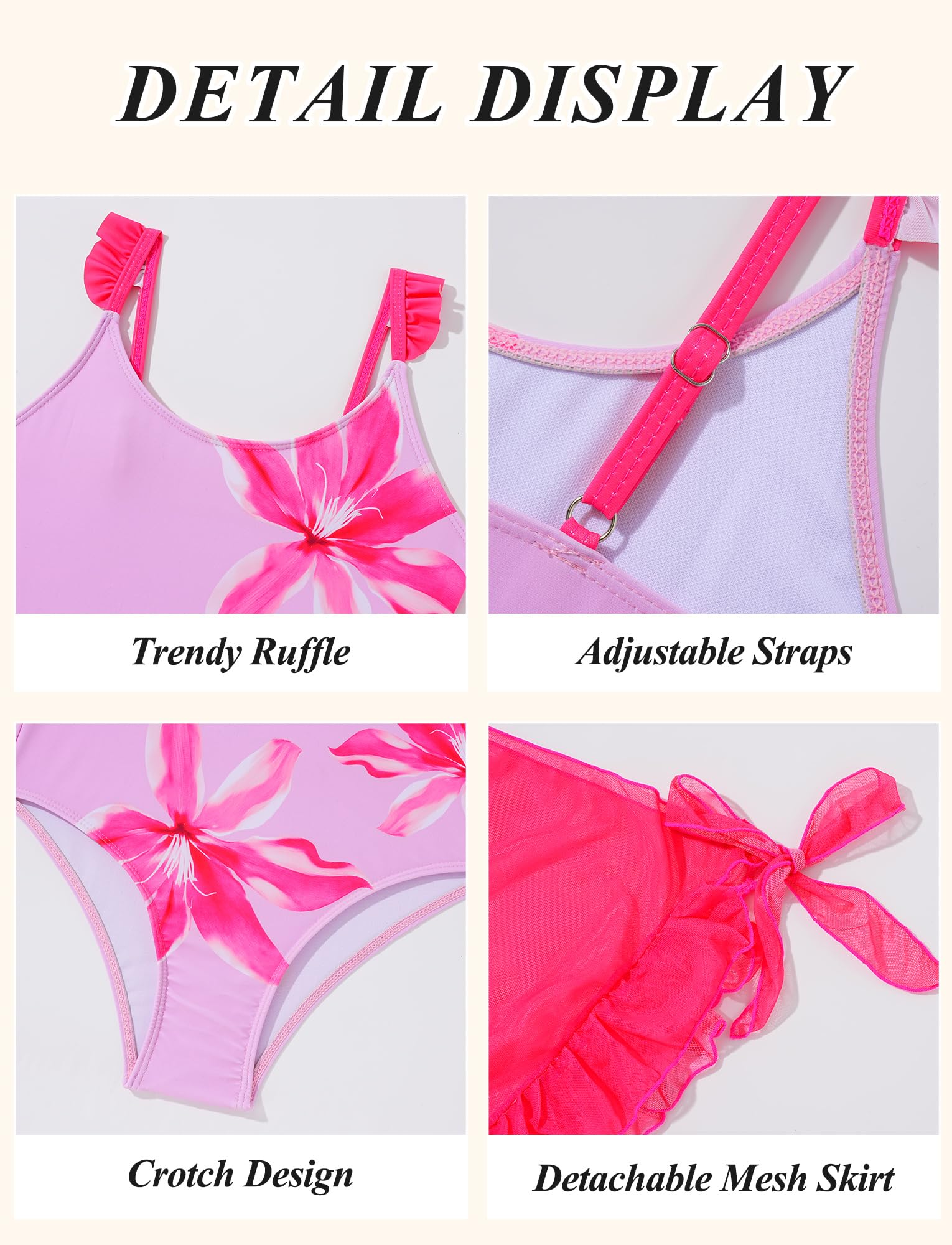 Happy Cherry Maillot de Bain Une Pièce Fille Ados avec Jupe Cache Bretches Réglables 5-12 Ans
