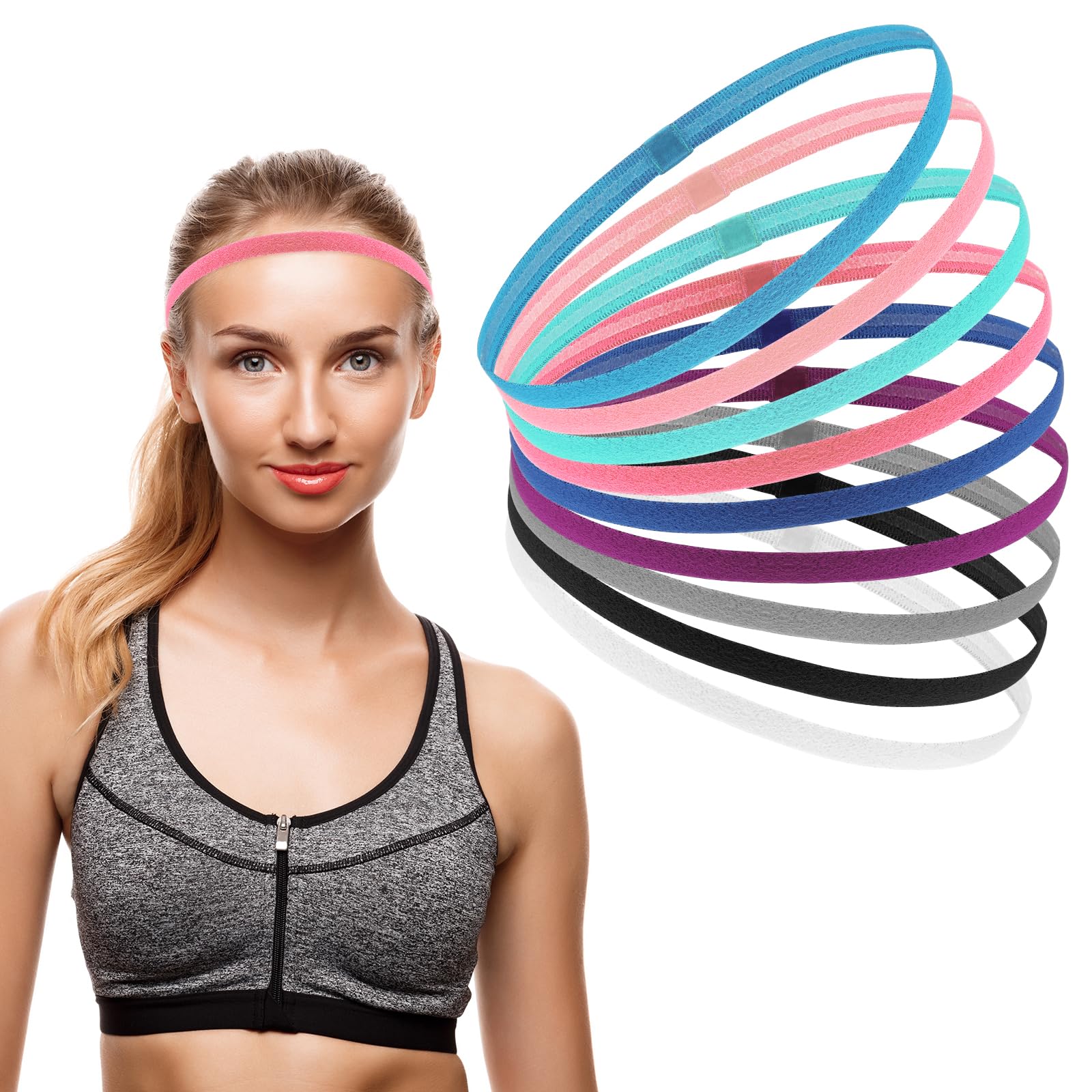 Gjinxi Head Bands 9 Pcs Thin Elastic Headbands Non Slip Headbands for Women Stretchy Headband Kerchief Hair Ties Skinny Hair Bands for Men Multicolor Tight Sports Headband for Football Running - Image 4