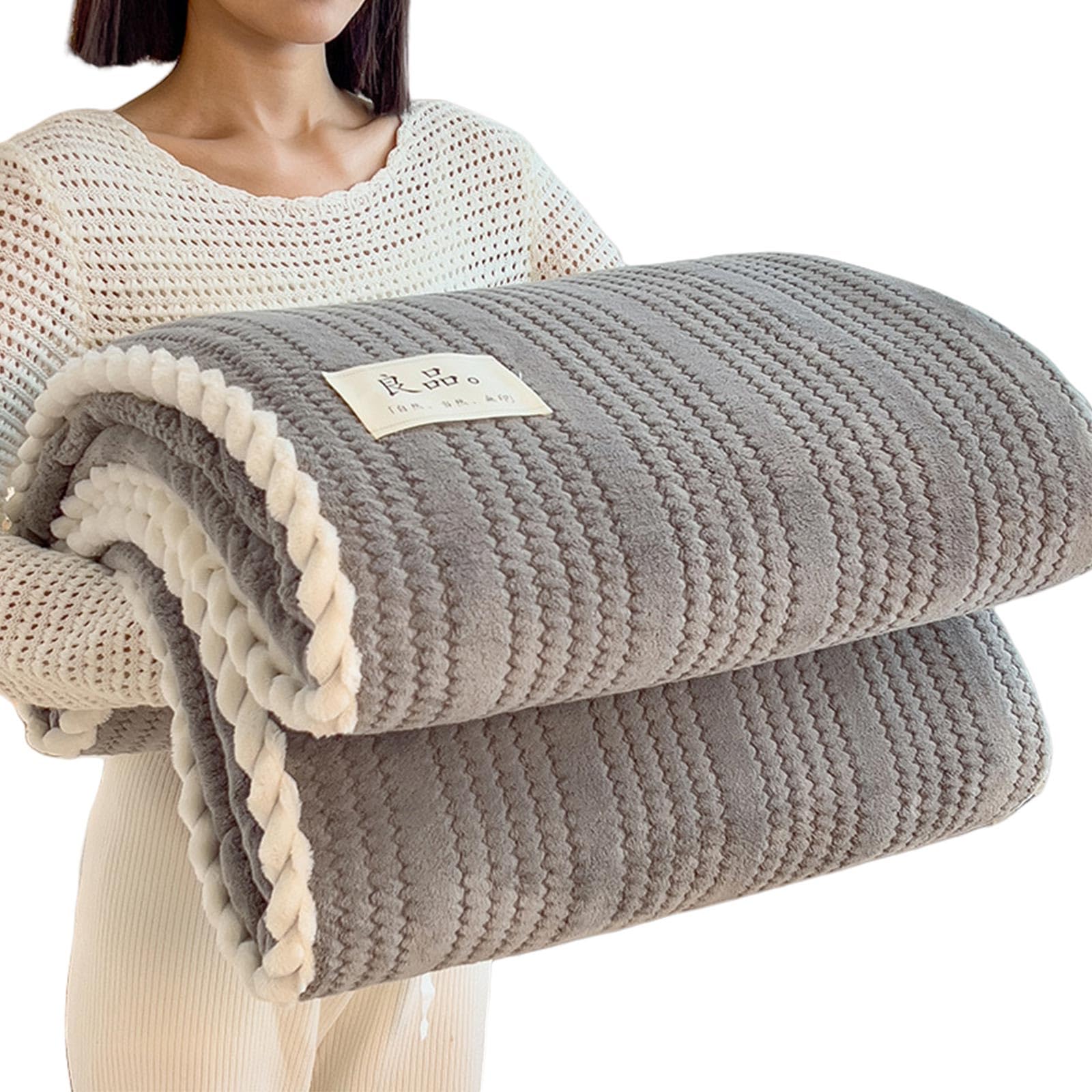 Couverture réversible flanelle et velours de lait jacquard doux 120x200