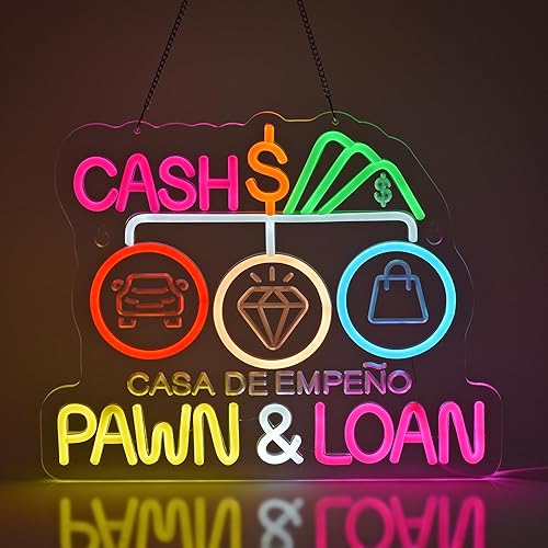 Pawn Loan Neon Sign, Neon Lights Hanging Wall Art Decoration for Business Pawn Store Market Fairs Second-Hand Vintage Shops Home Decor, USB Powered Ultra Bright Dimmable,15.35×12.2inches