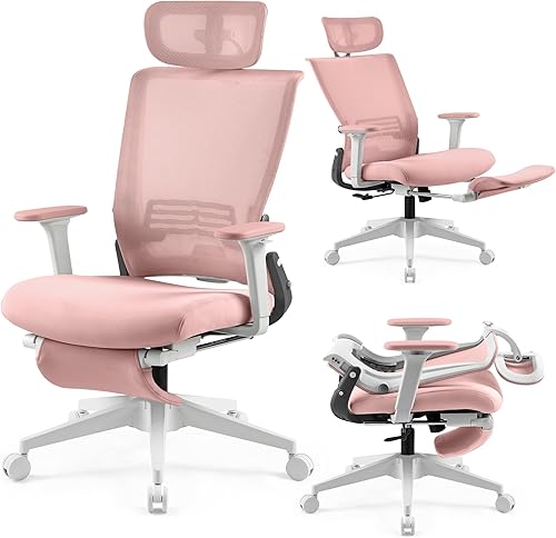 Silla de oficina ergonómica plegable con reposapiés, silla de computadora de respaldo alto con reposacabezas 2D, respaldo de malla, asiento de