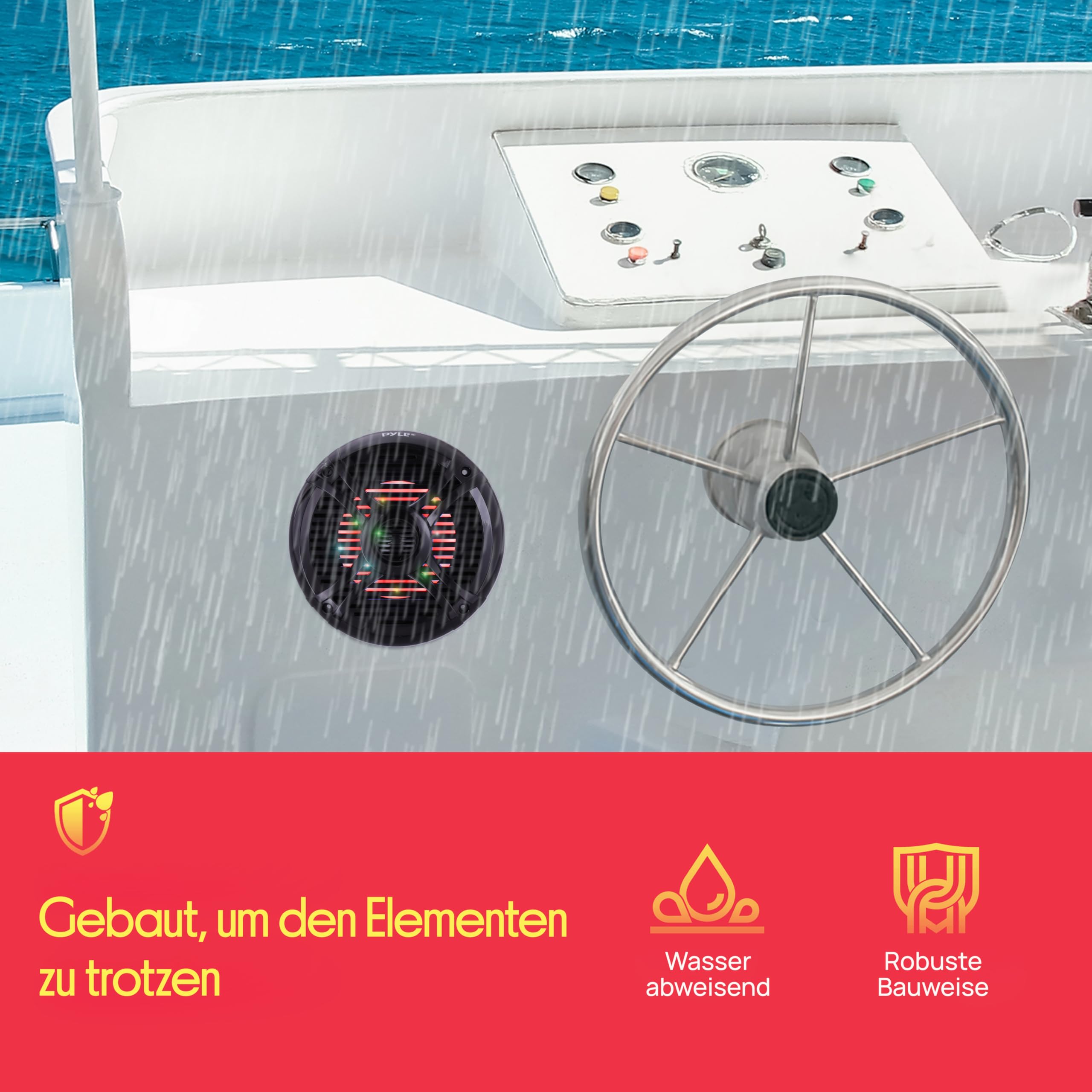 Pyle Outdoor Lautsprecher Box – wasserdichte 2-Wege Lautsprecher Passiv für Boot, Auto, Pool & Terrasse, Aufbaulautsprecher – 16,5cm Schwarz mit LED
