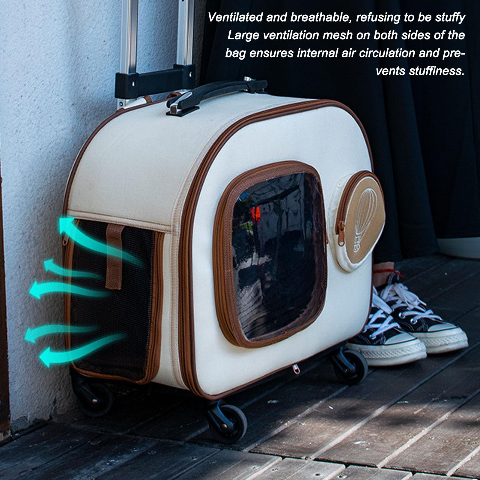 Transportín para Mascotas con Ruedas, Transportín para Perros con Asa Telescópica y Correa Desmontable para Al Aire Libre, Bolsa de Viaje para Gatos y Perros de Menos de 12,5 KG