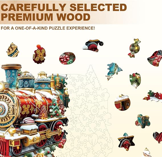 WOODBESTS Wooden Puzzles for Adults (100 Piece, S, 8.5 * 6.9in) Christmas Train Wood Puzzle Adult, Unique Wooden Animal Jigsaw Puzzles, Family Game and Birthday Gifts for Friend