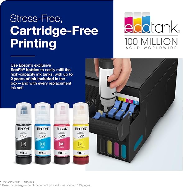 Epson EcoTank ET-2800 Wireless Color All-in-One Cartridge-Free Supertank with Scan and Copy, The Ideal Basic Home Printer - Black - 2