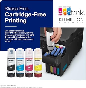 Epson EcoTank ET-2800 Wireless Color All-in-One Cartridge-Free Ink Supertank Printer with Scan and Copy for Home Use, Black