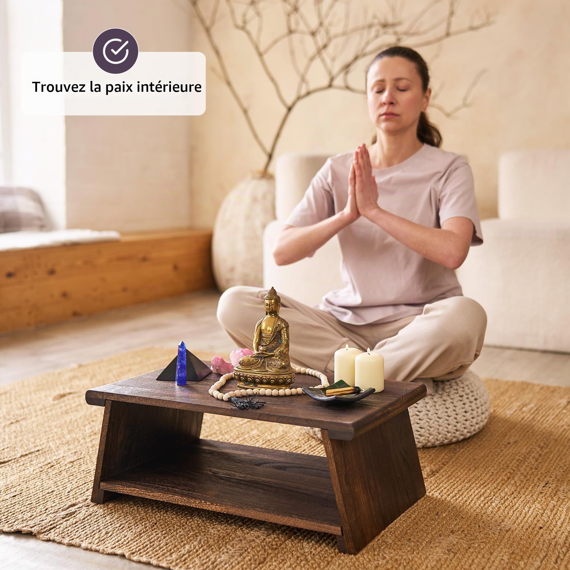 ODOXIA Table Basse pour Rituels de Thé | Table d'Autel pour Méditation et Mindfulness | Table Basse Japonaise Style Chabudai | pour S’Asseoir au Sol | Bois Stable Pliable | Journaling
