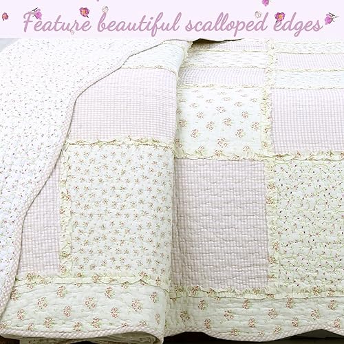 Miniatura 4 de Cozy Line Home Fashions - Juego de ropa de cama, colcha reversible con dulce estampado floral durazno y rosa claro en 3D con parches reales 100 %