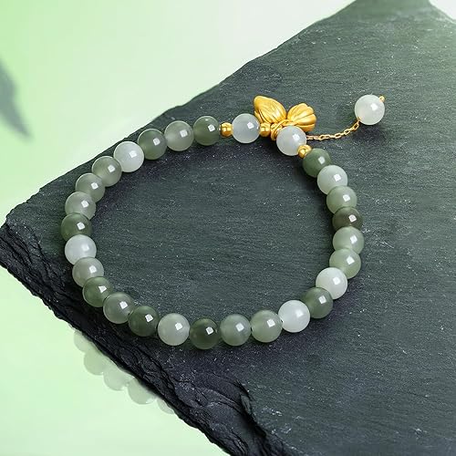 Miniatura 5 de 24K Gold Stretch Bracelets Real Gold Jadeite Jade Beaded Bracelet Real Gold Ring Clasp Stretch Bracelet Jewelry for Women Mom Daughter Y1910809