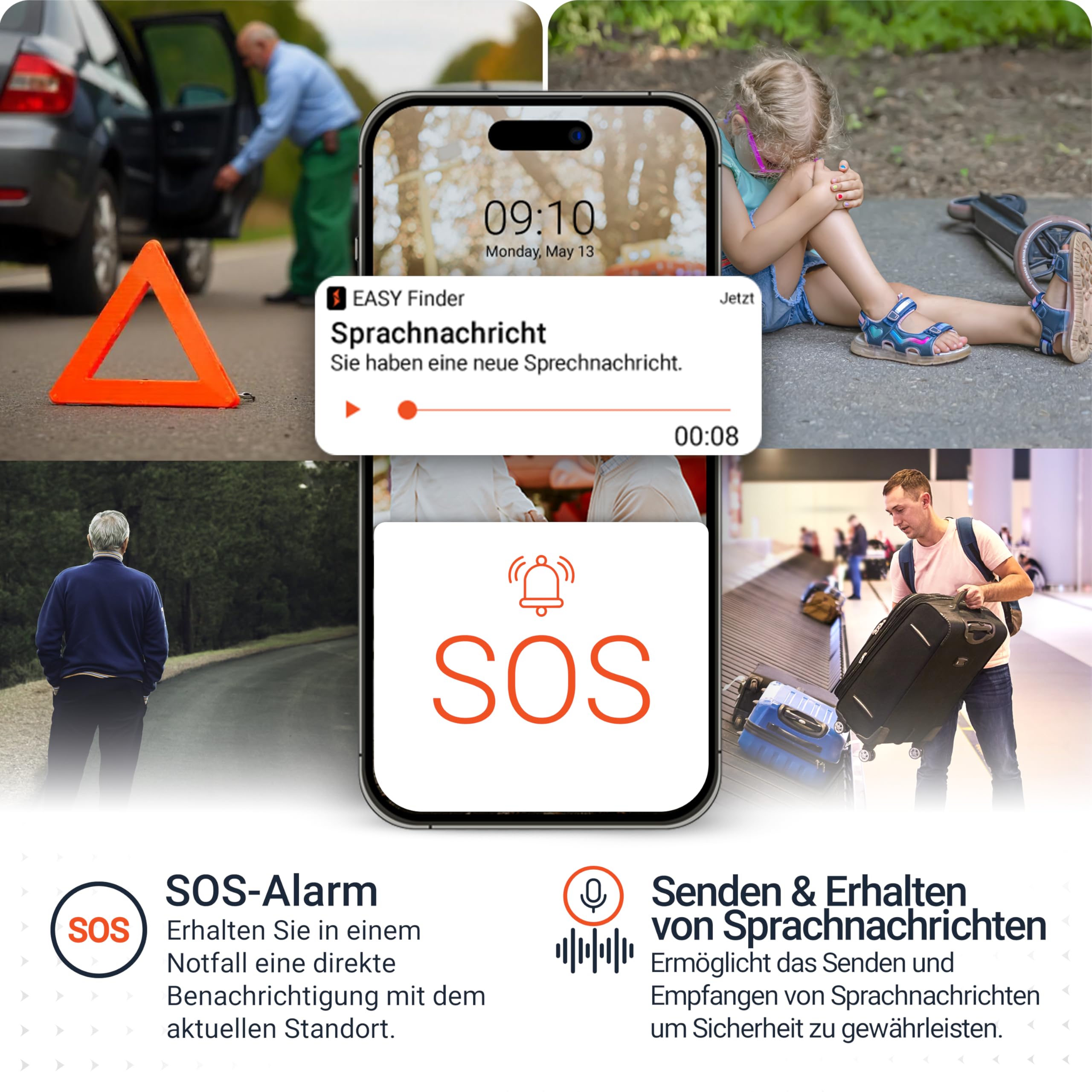PAJ GPS Easy Finder 4G - GPS-Tracker für Kinder, Senioren & Demenz - Sprachnachrichten - Echtzeit-Ortungsgerät mit SOS-Notrufknopf - bis zu 14 Tage Akkulaufzeit - Mini GPS Tracker